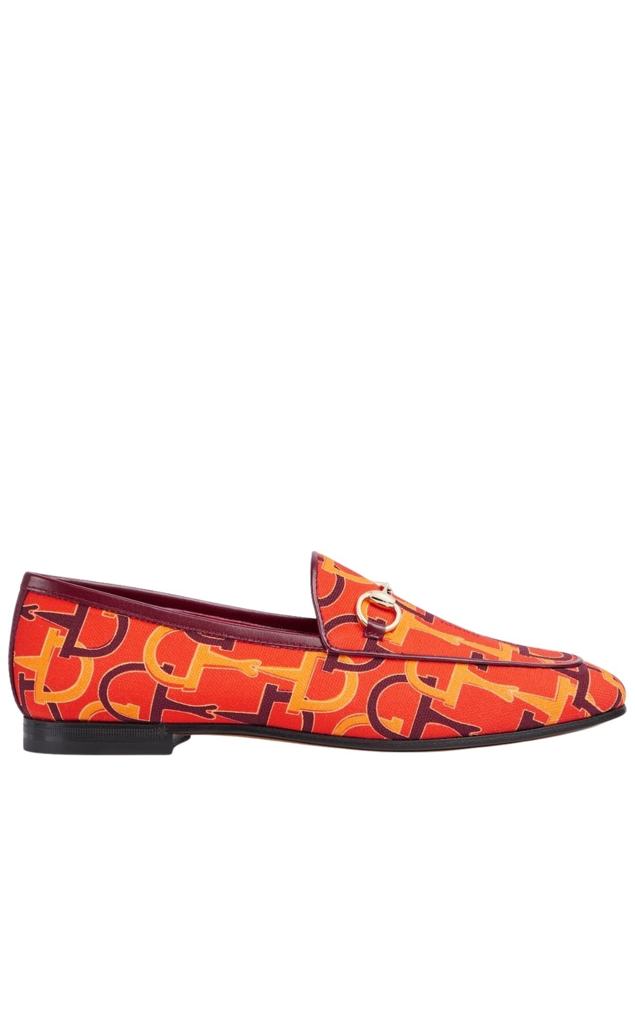 Gucci orange horsebit logo-print canvas loafers with gold-tone hardware