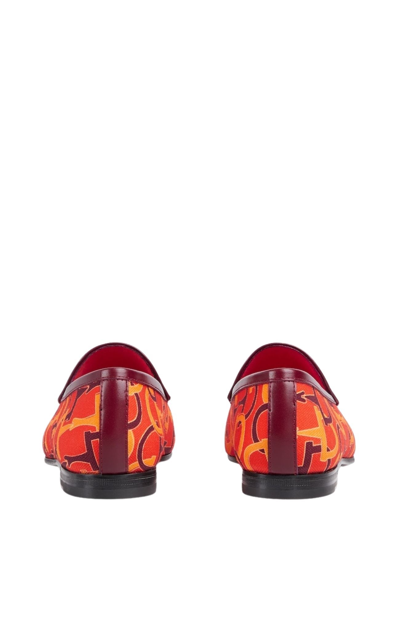 Gucci orange horsebit logo-print canvas loafers with gold-tone hardware