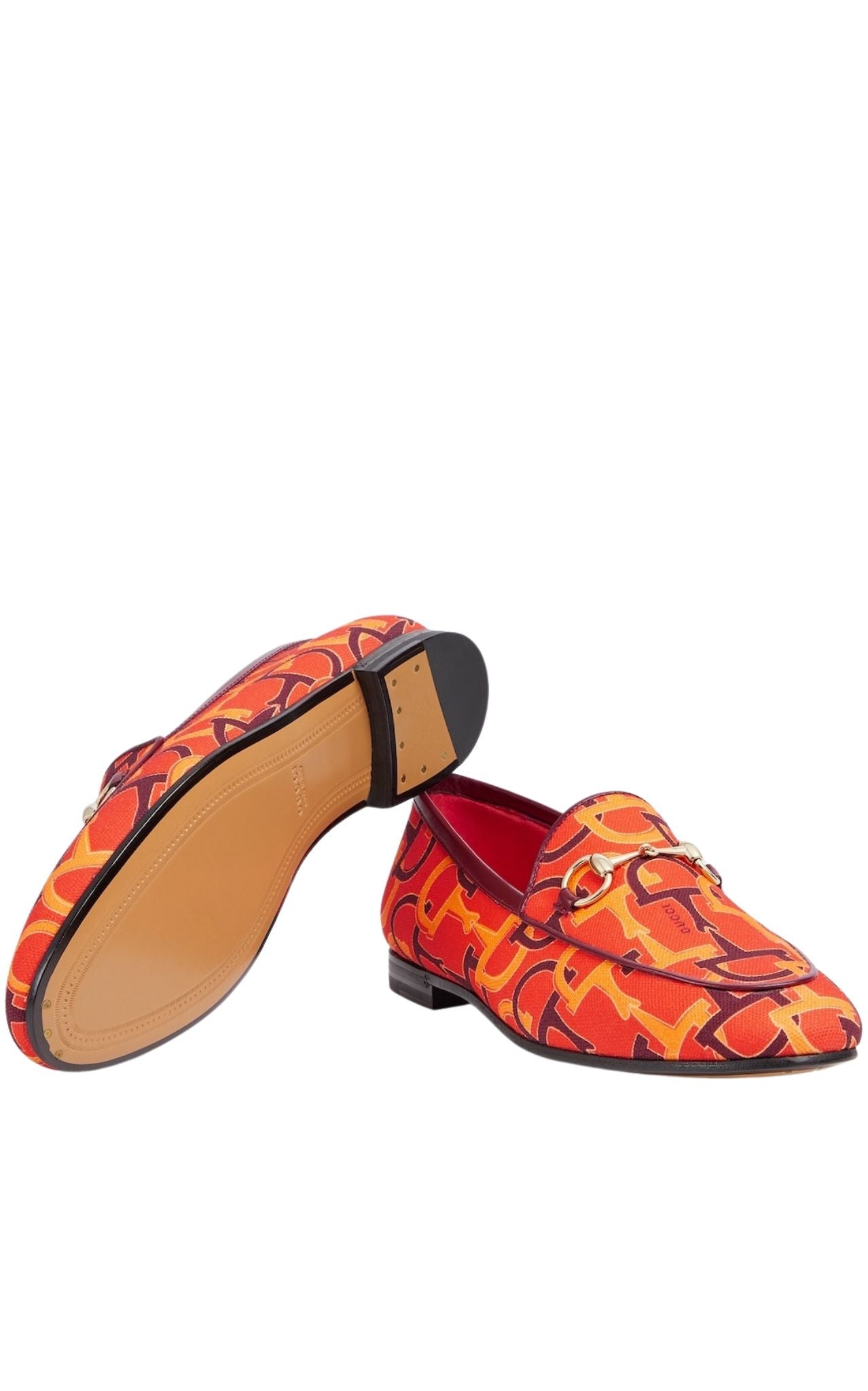 Gucci orange horsebit logo-print canvas loafers with gold-tone hardware