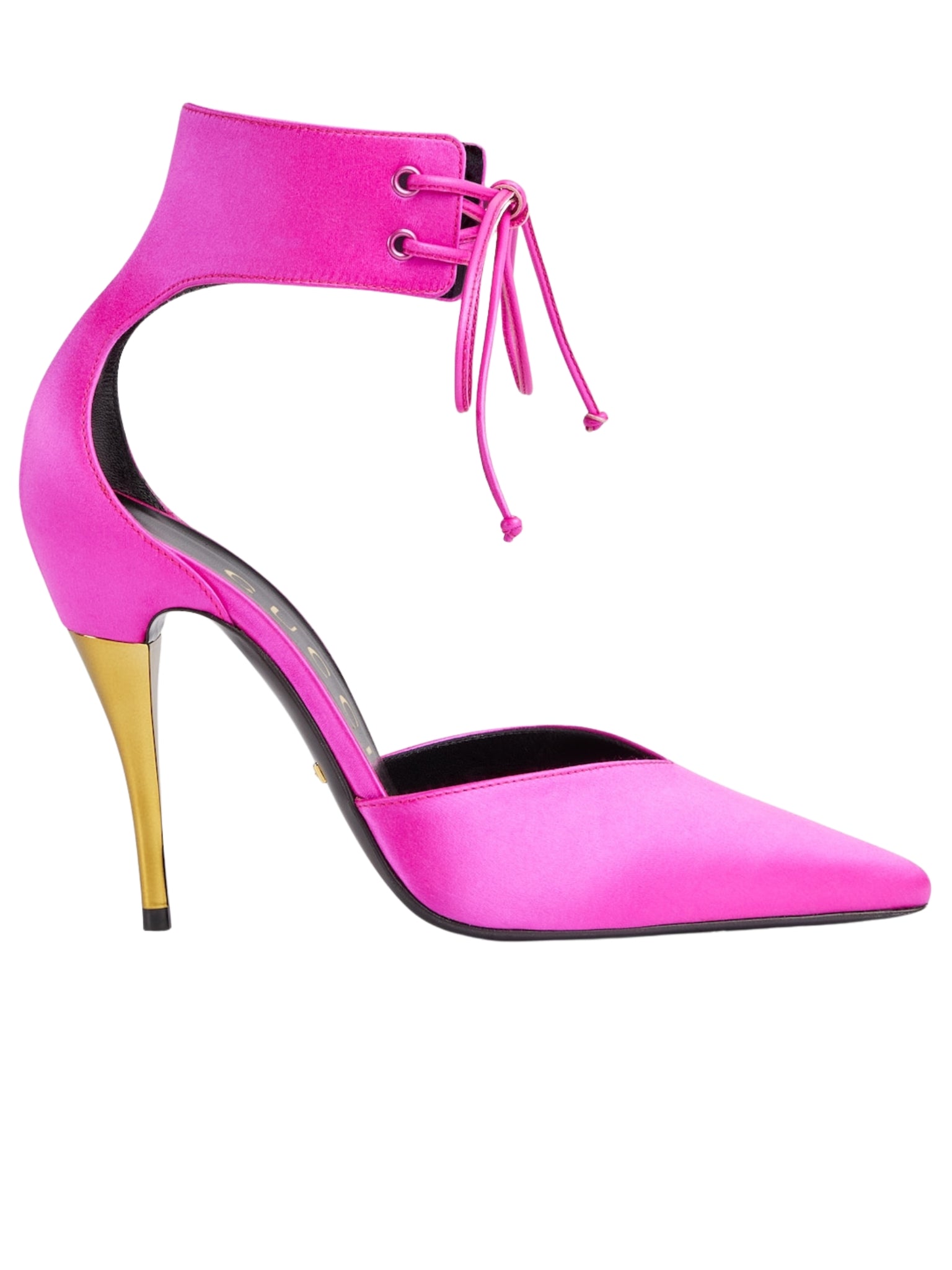 Gucci Lace - up Pink Satin Pump - Runway Catalog