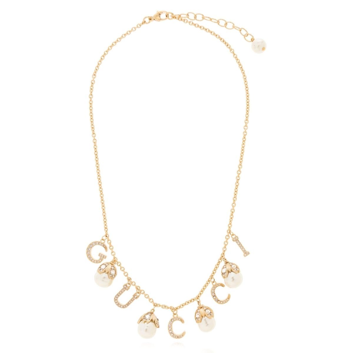 Gucci Logo Pearl Embellished Necklace - Runway Catalog