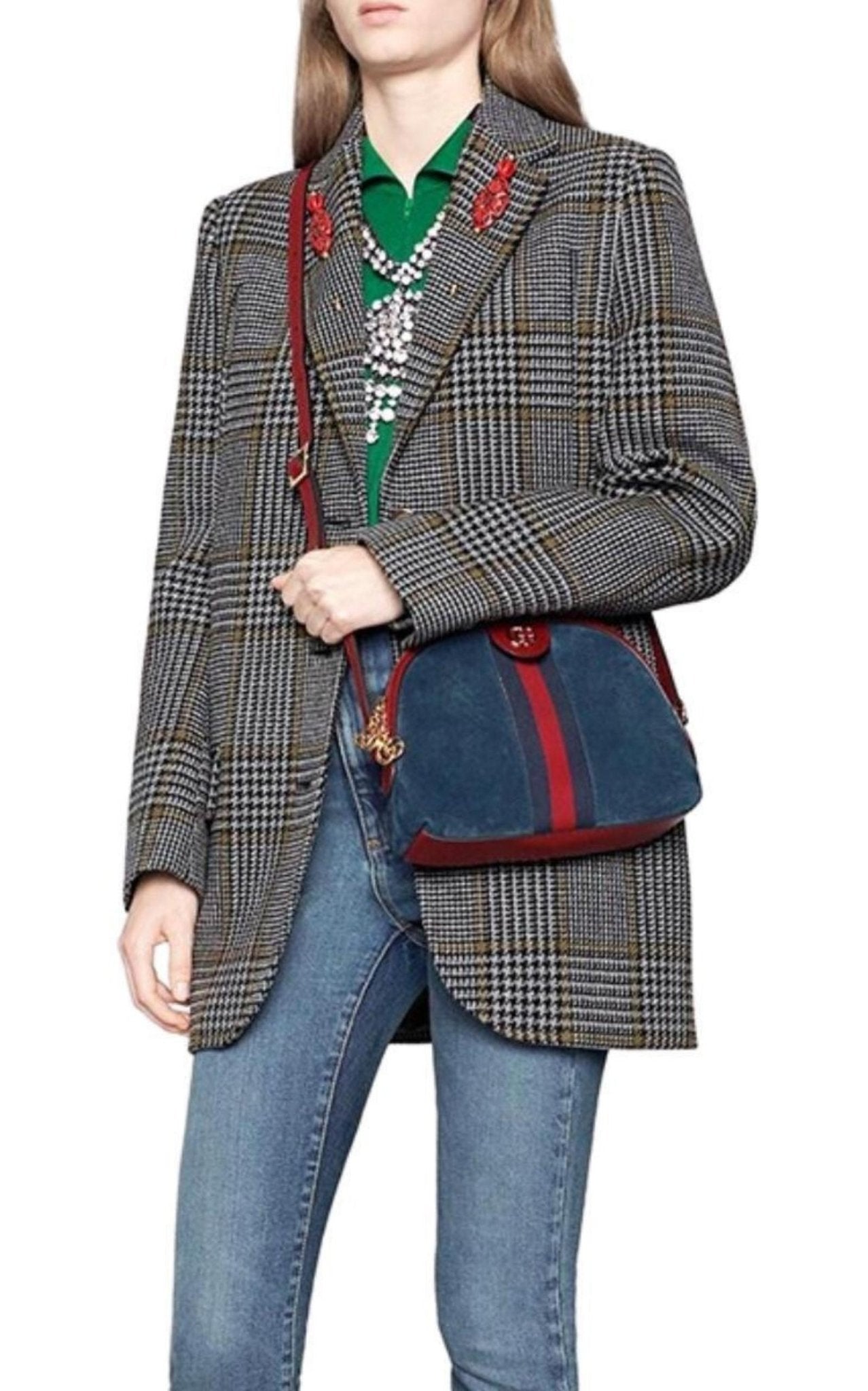 Gucci Navy Leather Suede Ophidia Shoulder Bag - Runway Catalog