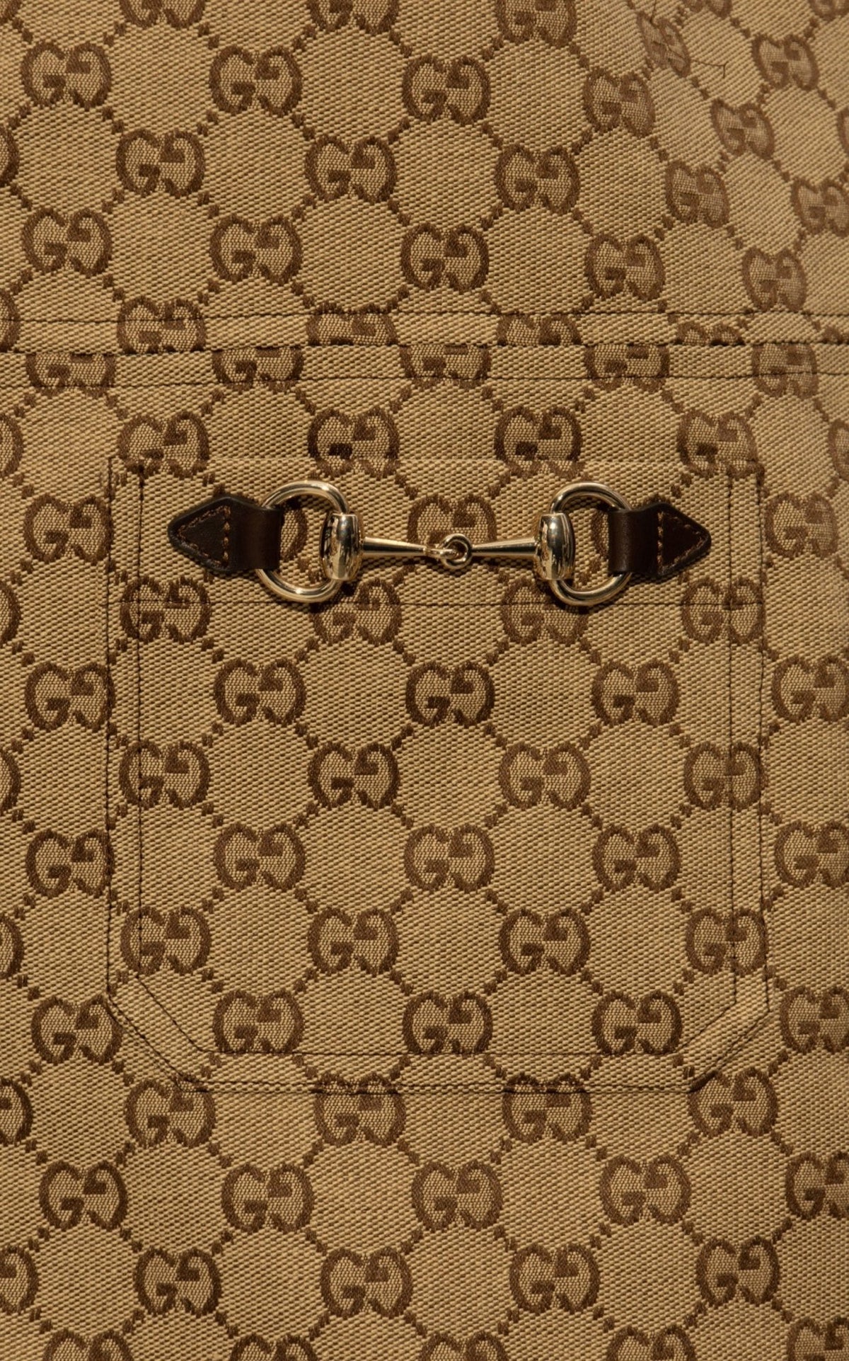 Gucci camel and ebony Original GG canvas jumpsuit with gold Horsebit pocket details