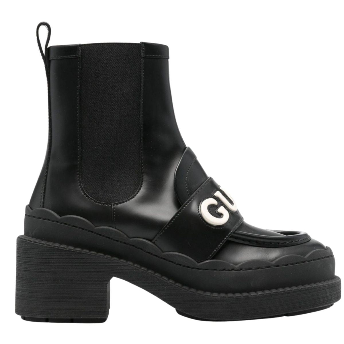 Gucci Ornella Logo Applique Leather Ankle Boots - Runway Catalog