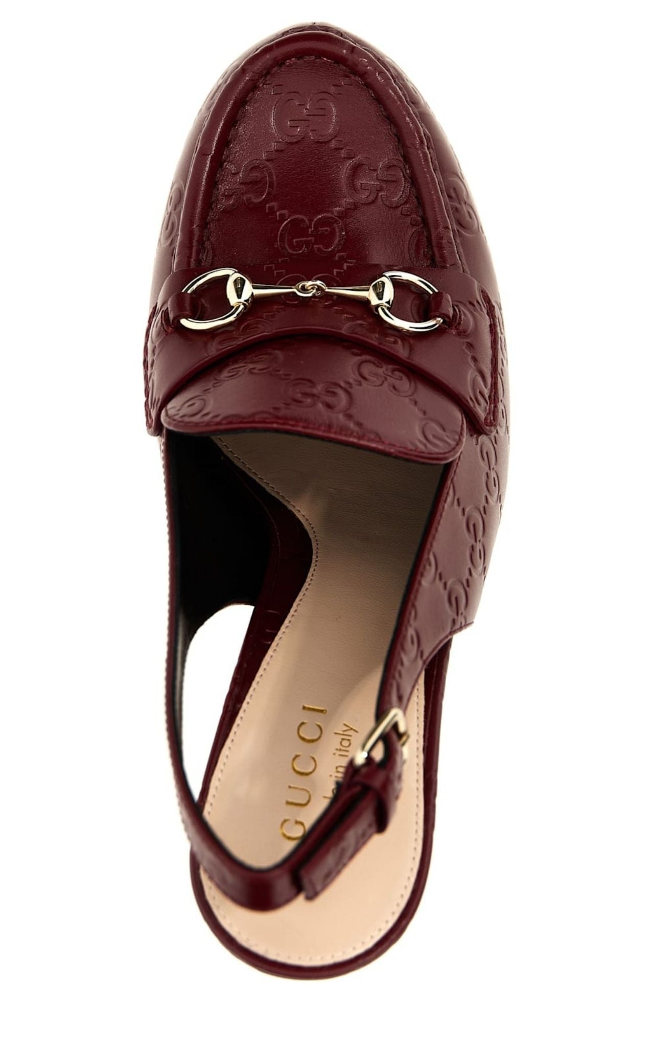 Gucci Ottavia GG platform pumps burgundy embossed leather with horsebit hardware