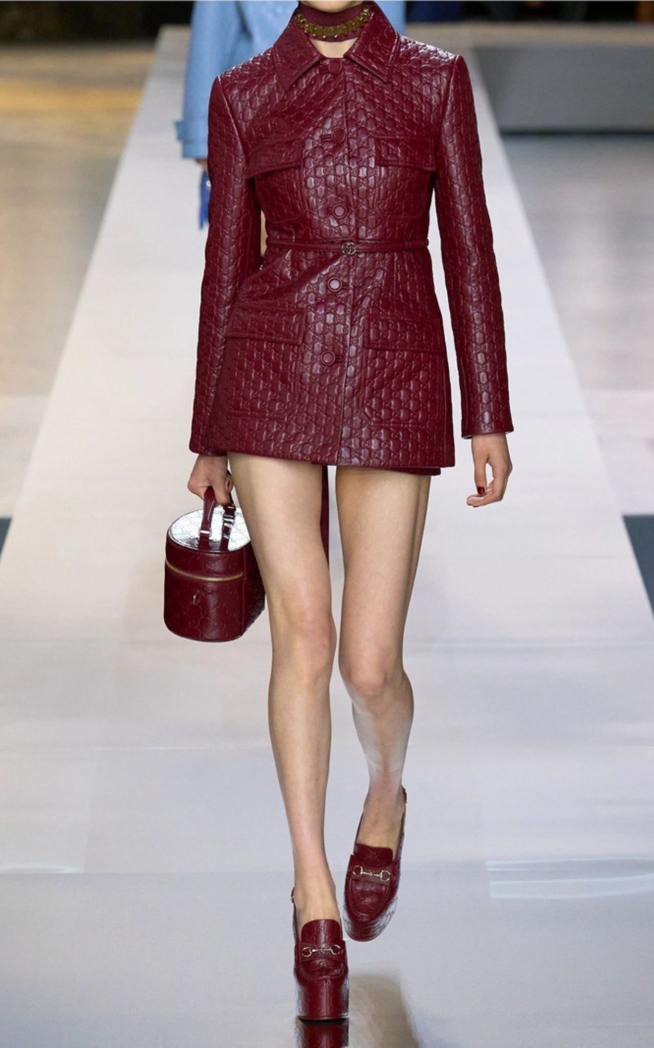 Gucci Ottavia GG platform pumps burgundy embossed leather with horsebit hardware