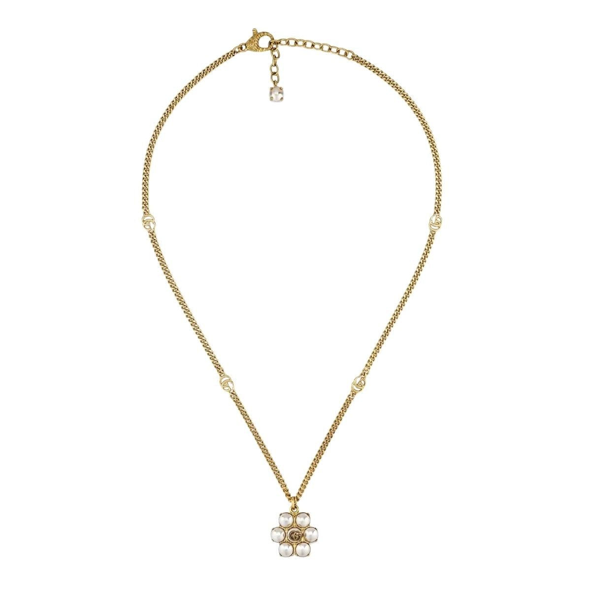 Gucci Pearl Double G Necklace in Antique Gold Tone - Runway Catalog