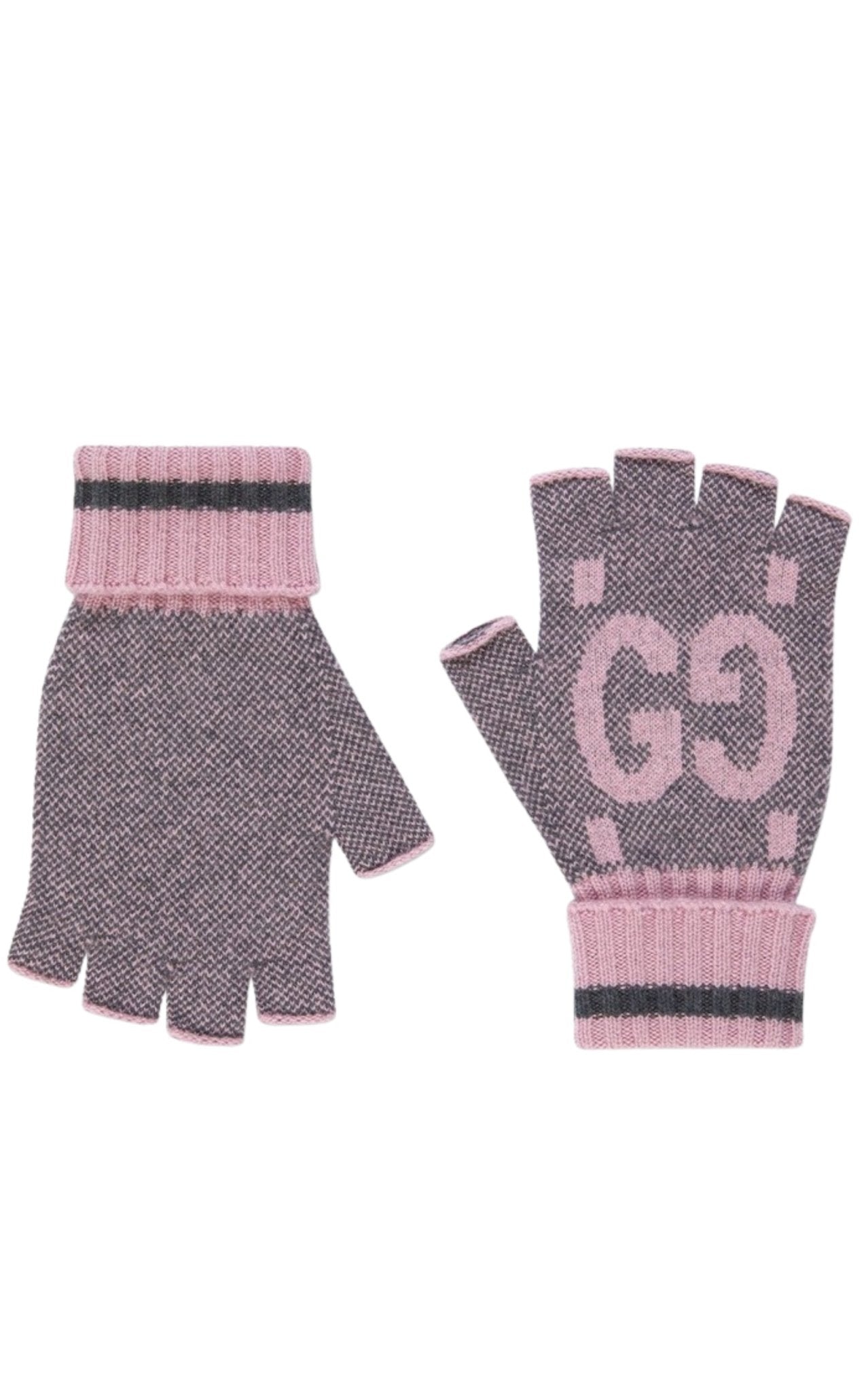 Gucci GG Cashmere Fingerless Gloves Pink Grey