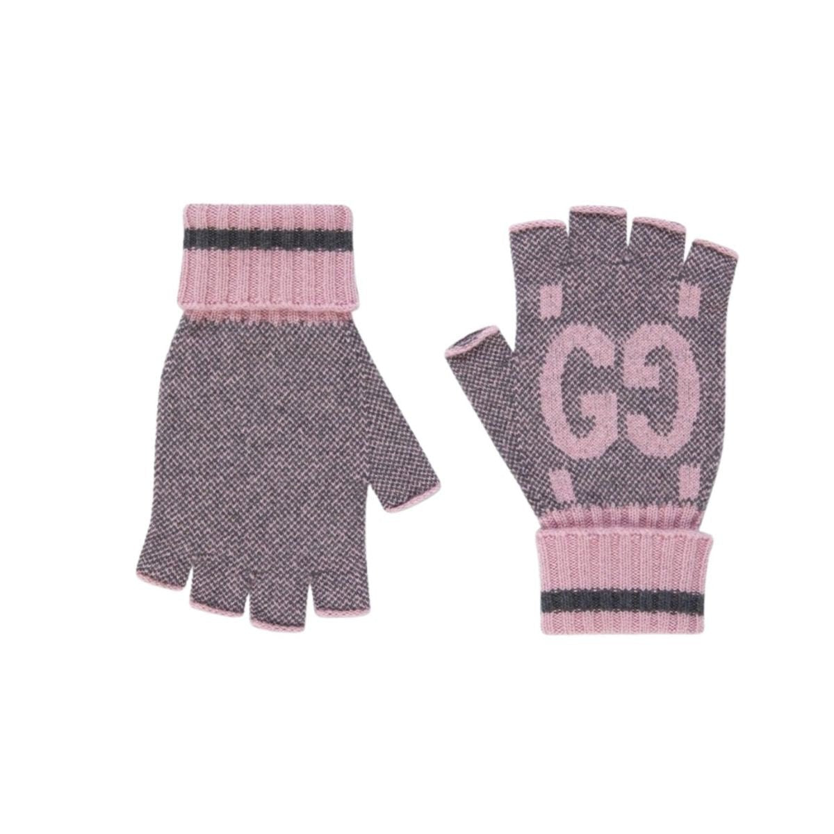 Gucci Pink & Grey Cashmere GG Fingerless Gloves - Runway Catalog