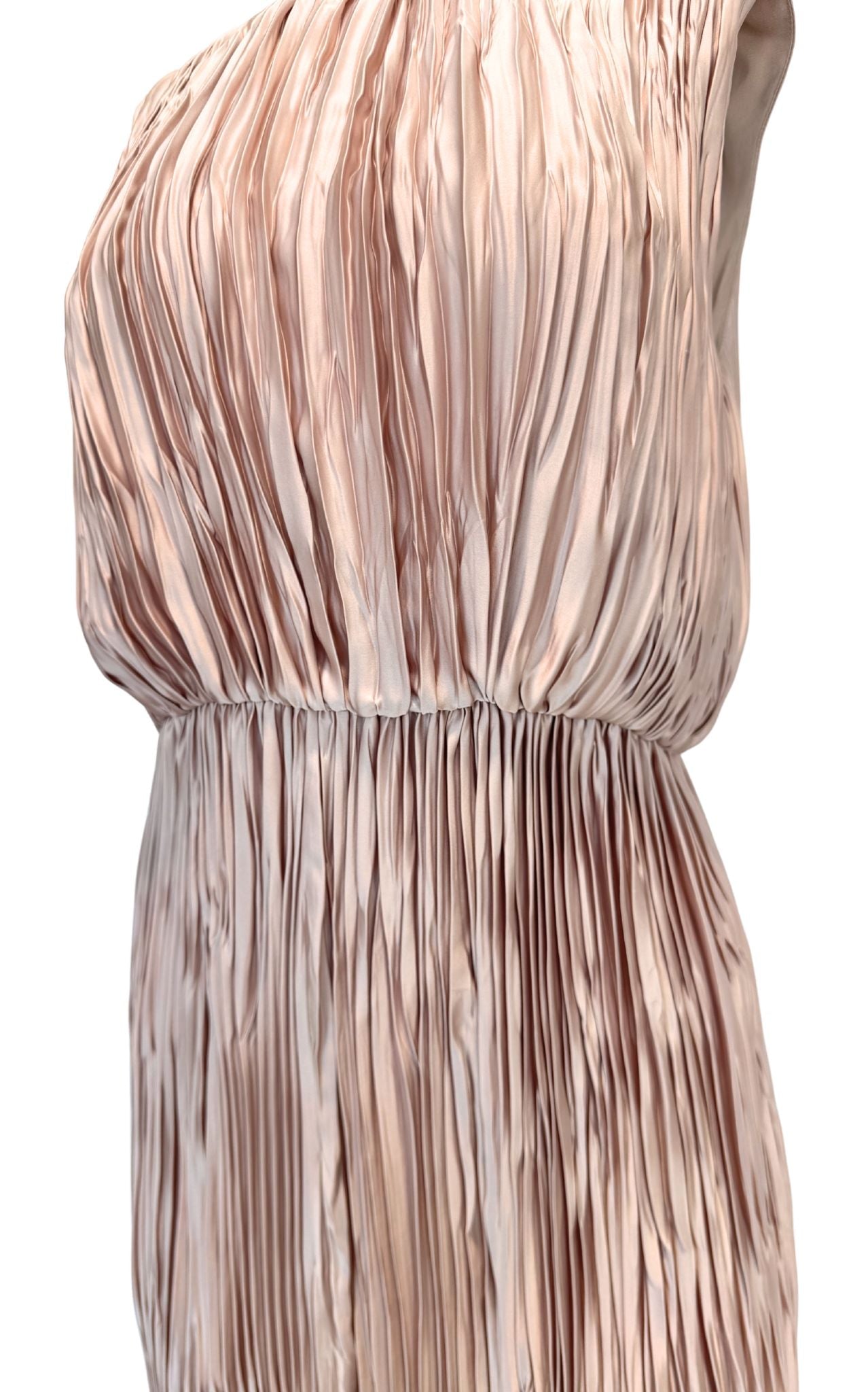Gucci pale rose plissé poly satin dress with pleated texture