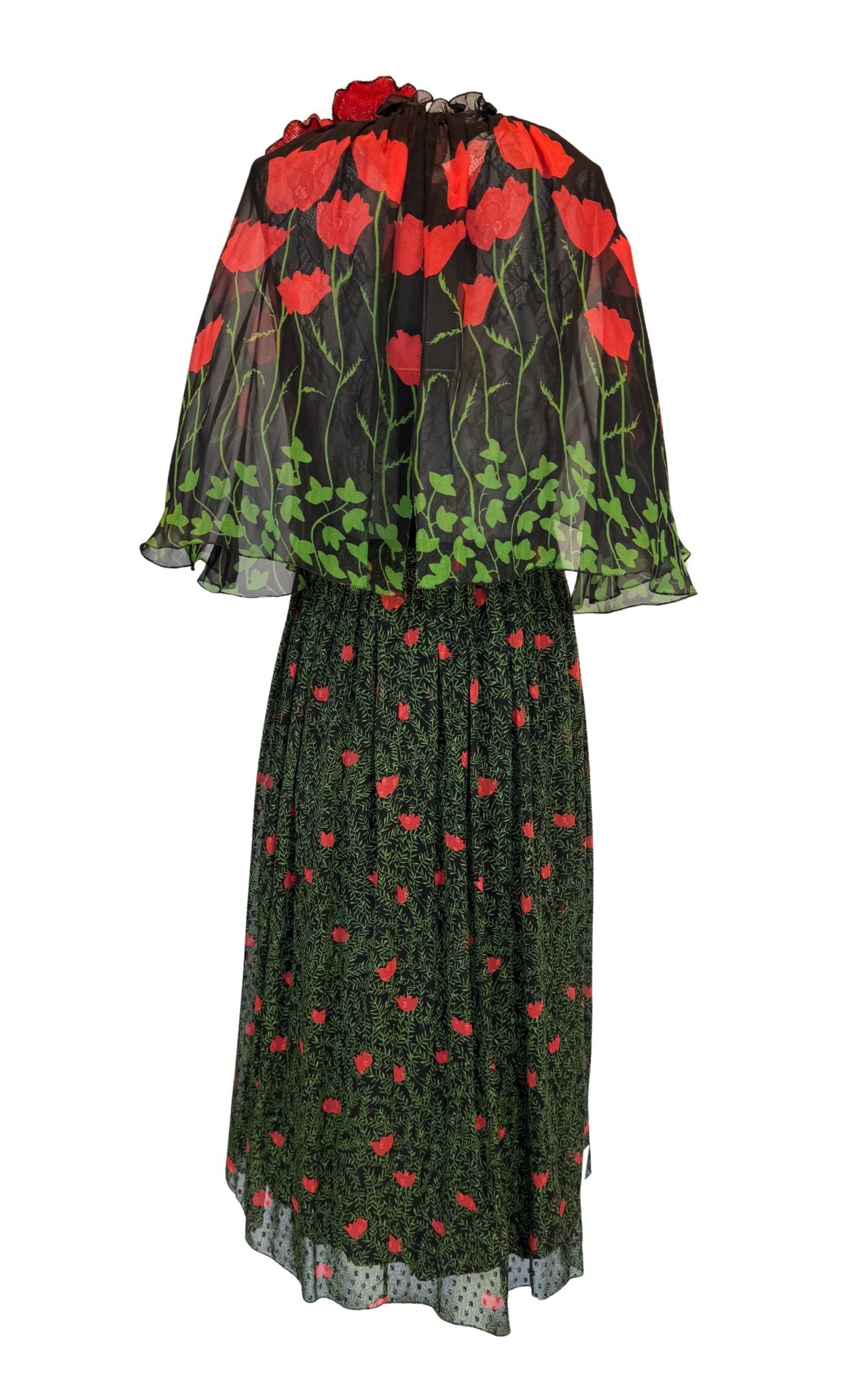 Gucci Poppy Field fil coupé silk cape dress with floral print