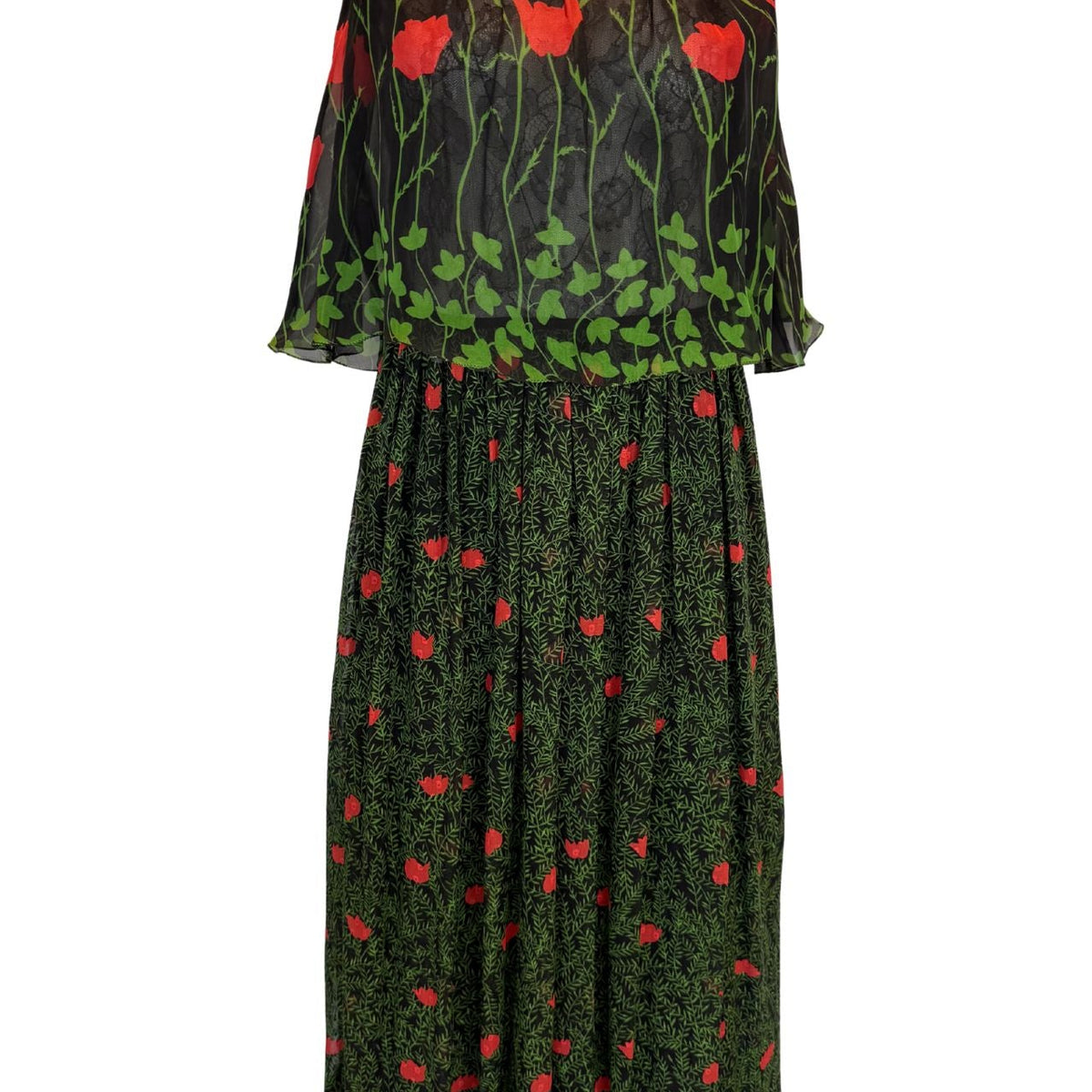 gucci dress green and red Gucci Printed Fil Coupe Cape Dress IT 42 / Green / Silk