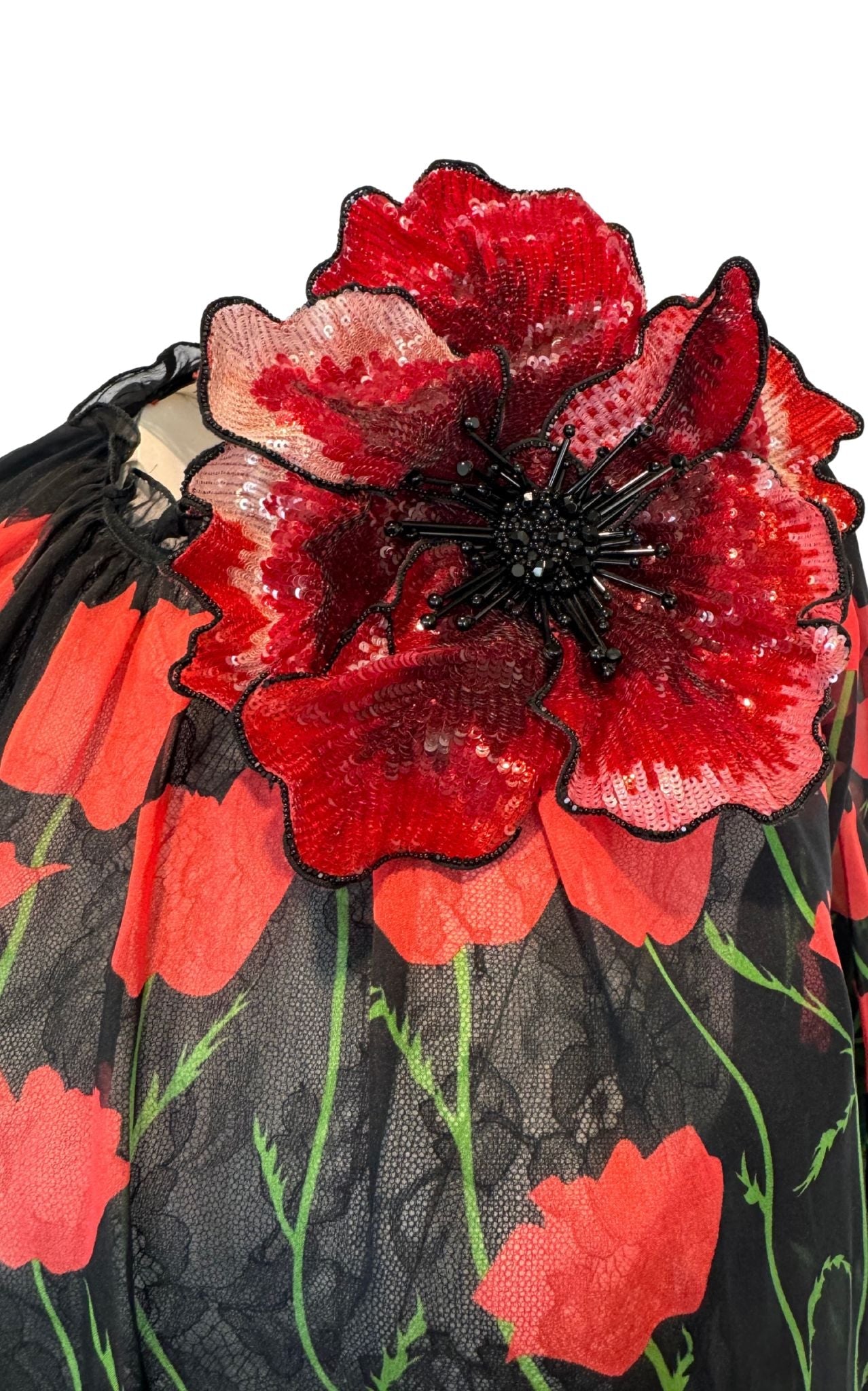 Gucci Poppy Field fil coupé silk cape dress with floral print