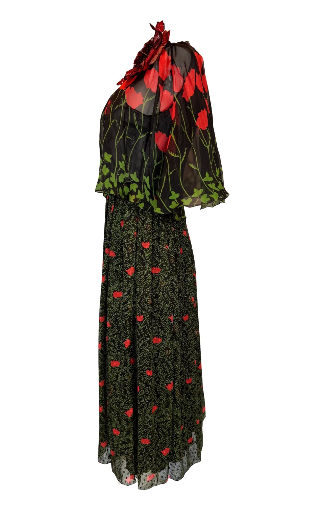 Gucci Poppy Field fil coupé silk cape dress with floral print
