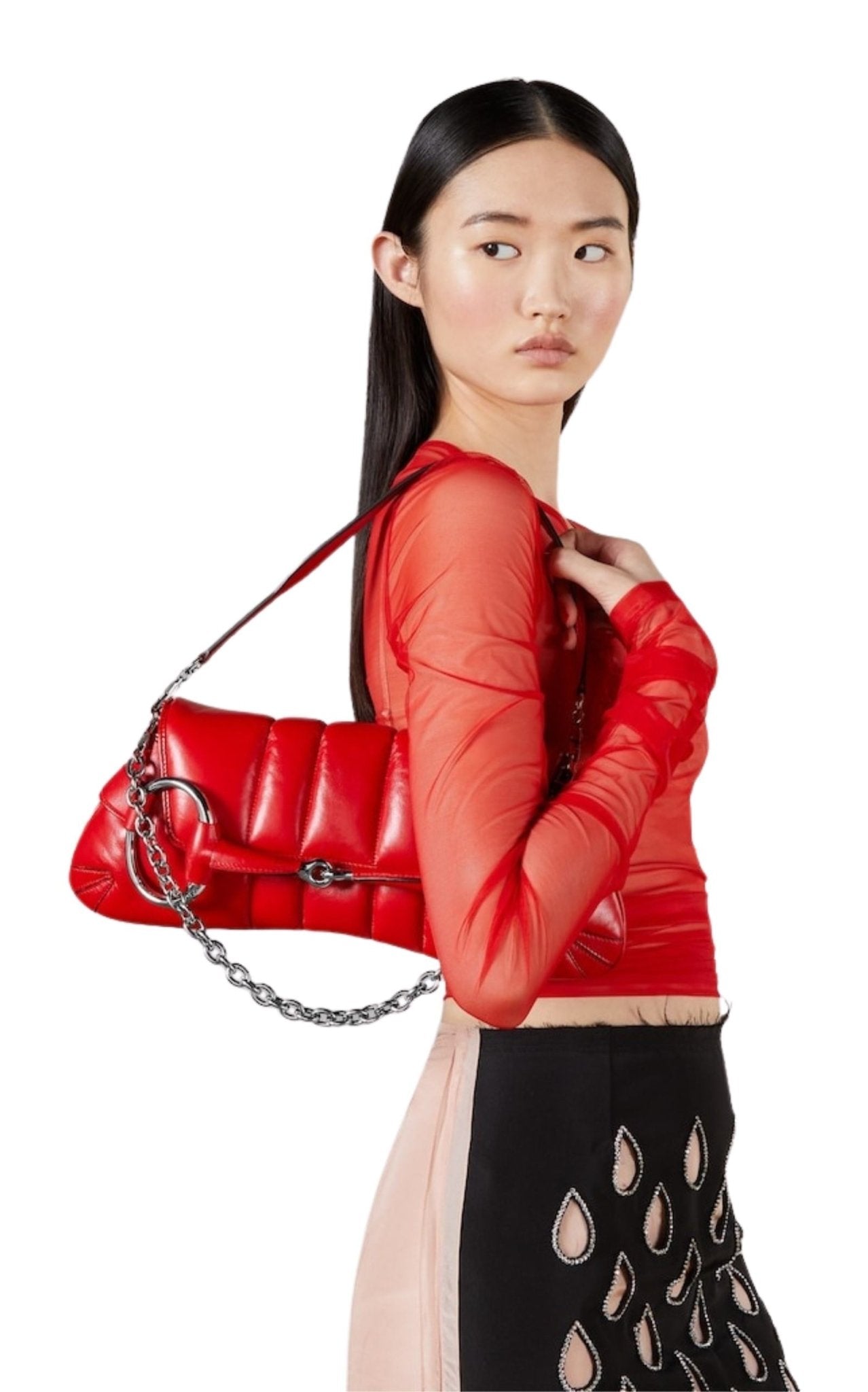 Gucci Red Horsebit Chain Medium Shoulder Bag - Runway Catalog