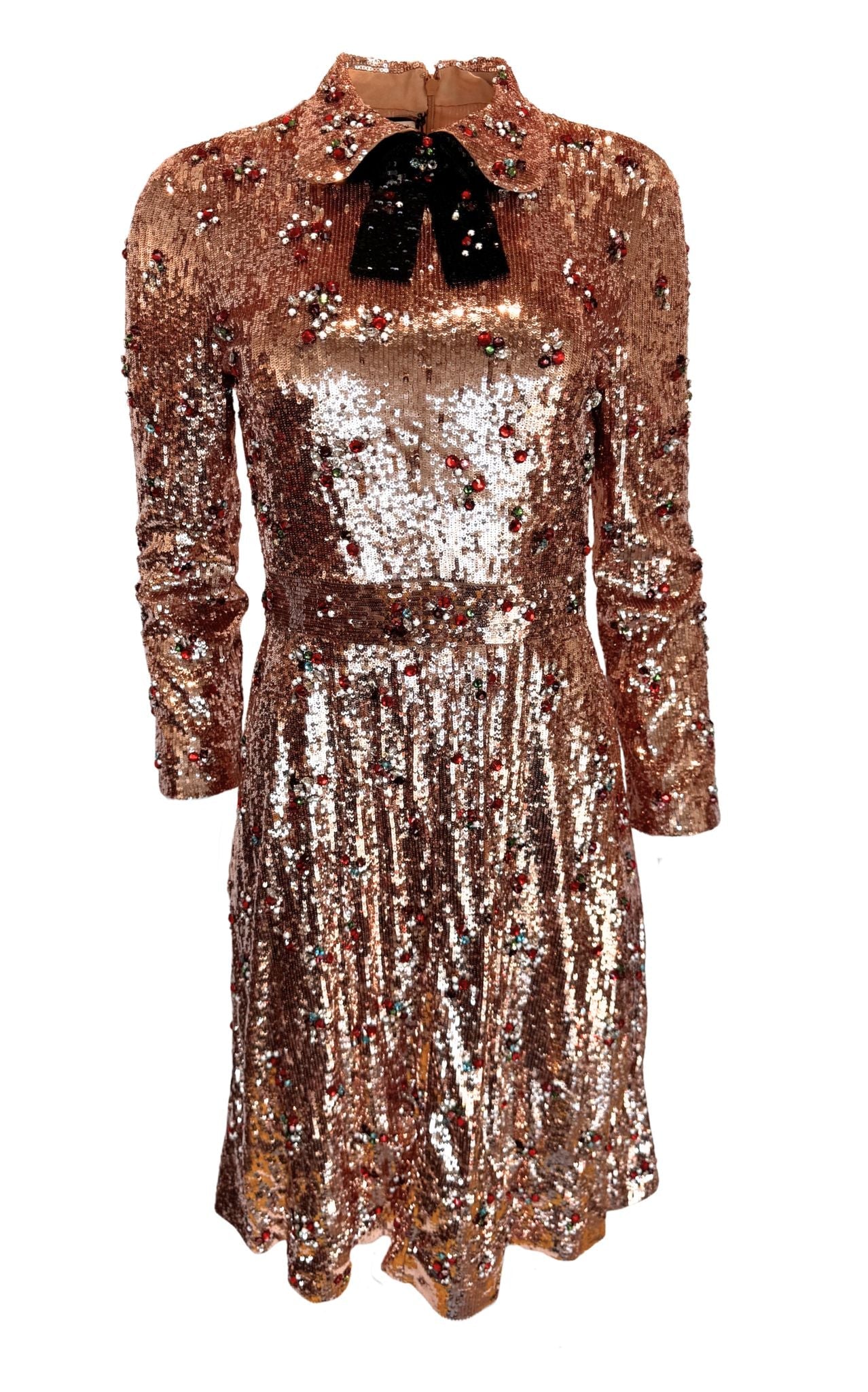 Gucci crystal-embroidered sequin tulle dress with bow brooch