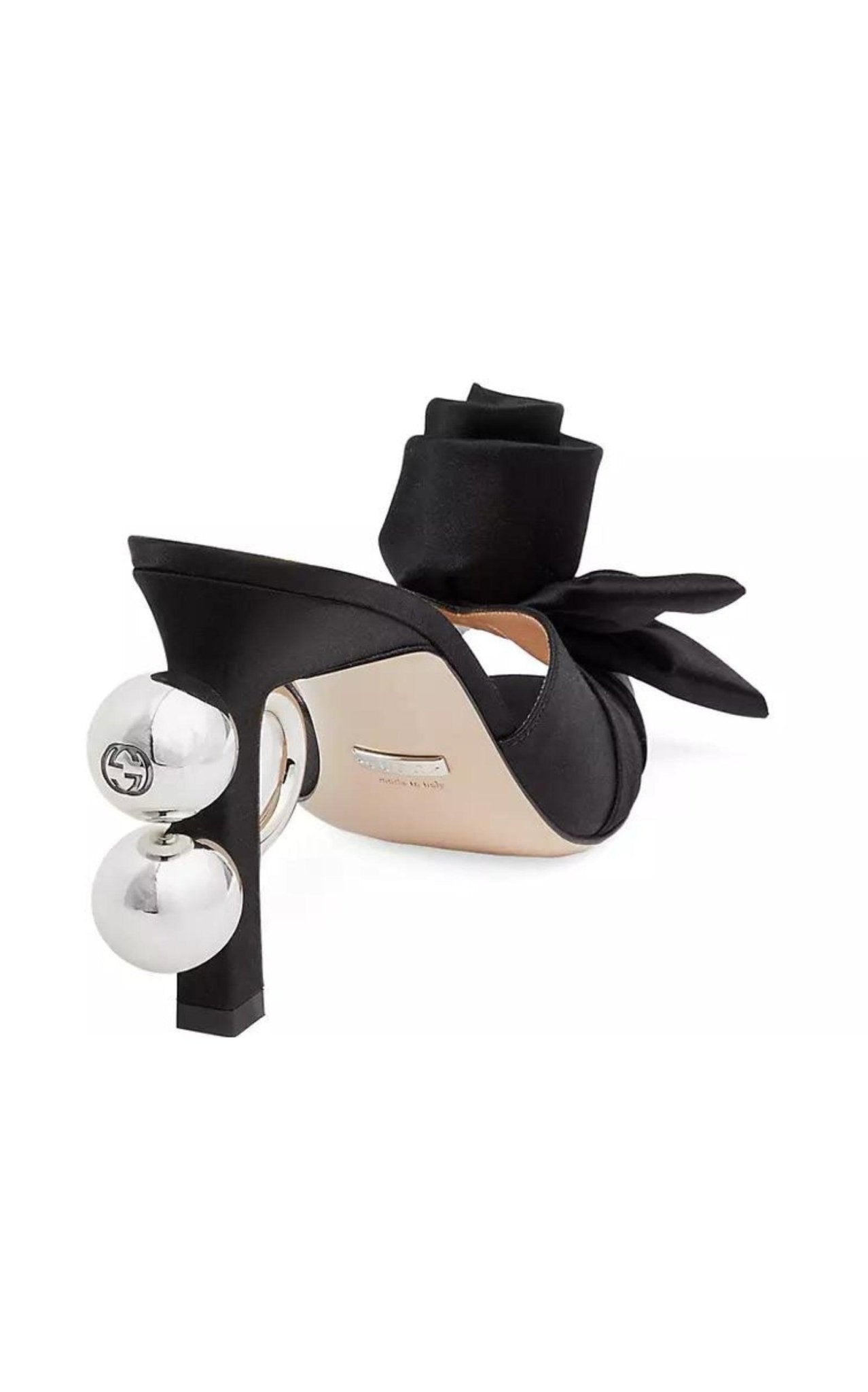 Gucci Shawana Satin Flower Mules in Black - Runway Catalog