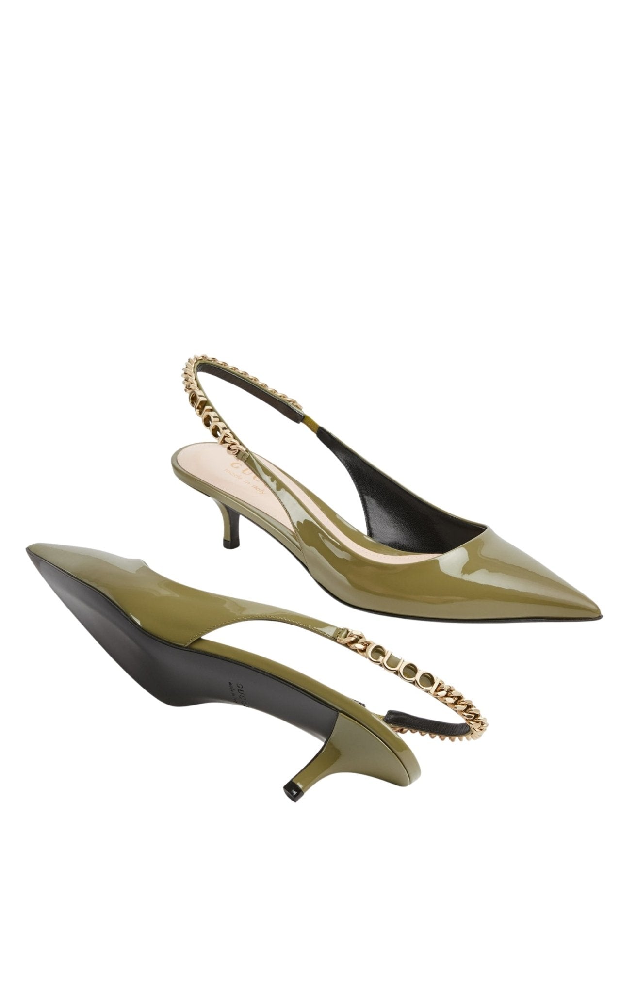 Gucci Signoria Patent Leather Slingback Pumps in green