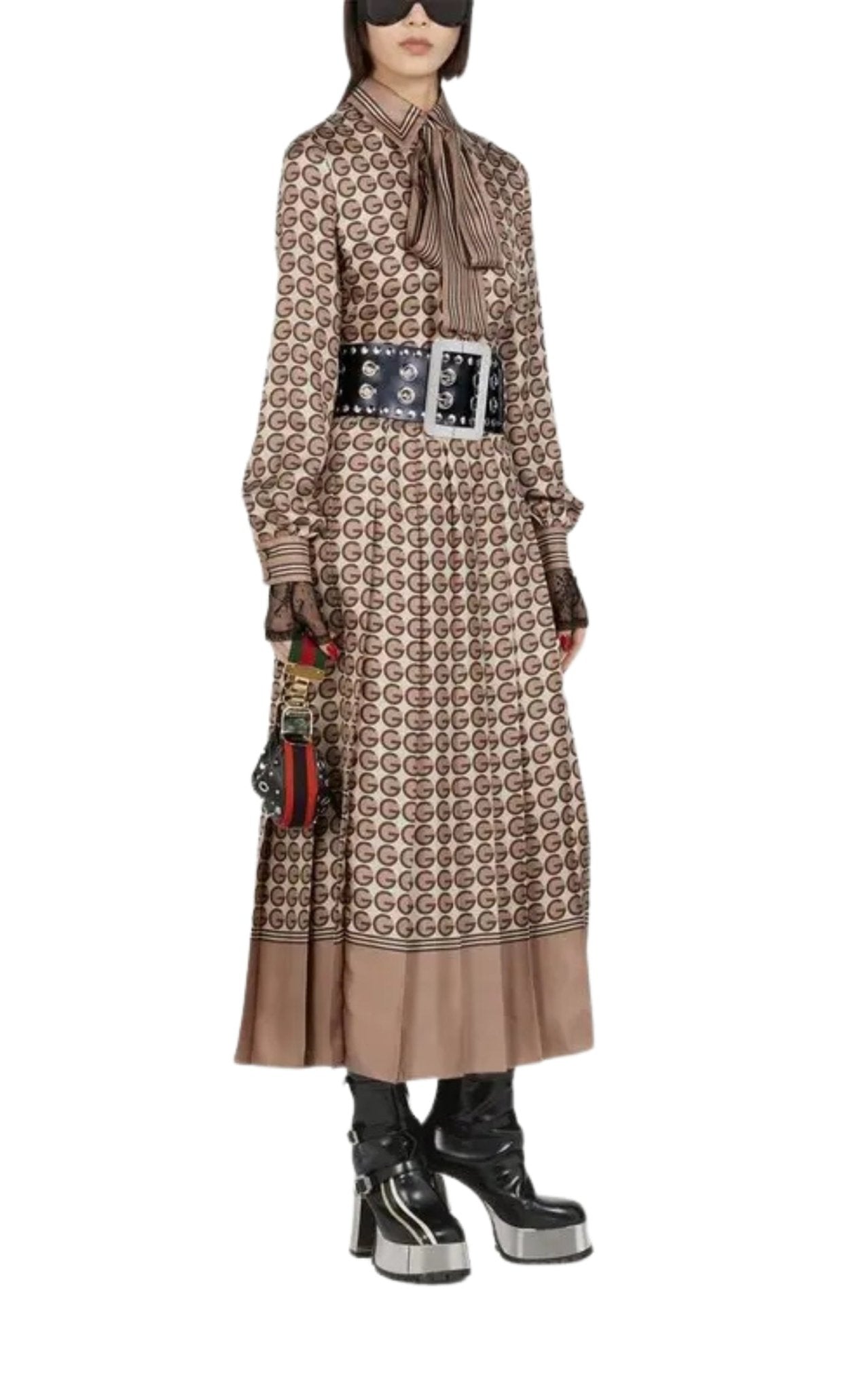 Gucci Silk Shirt Dress with Round G Logo Print - Runway Catalog