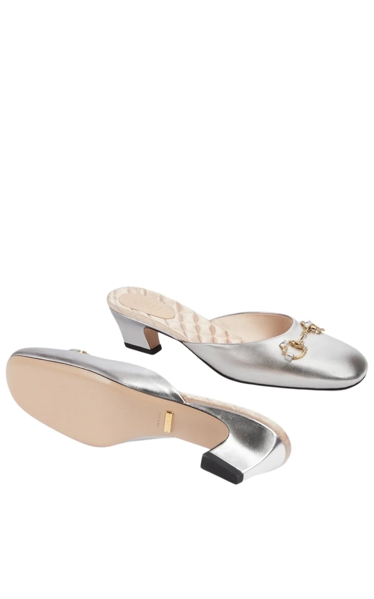 Gucci Silver Leather Horsebit Mules - Runway Catalog