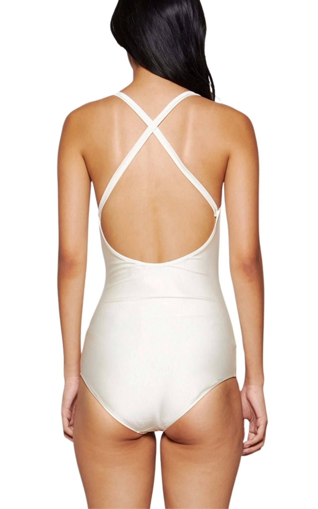 Gucci ivory sparkling jersey swimsuit with Interlocking G 1921 print
