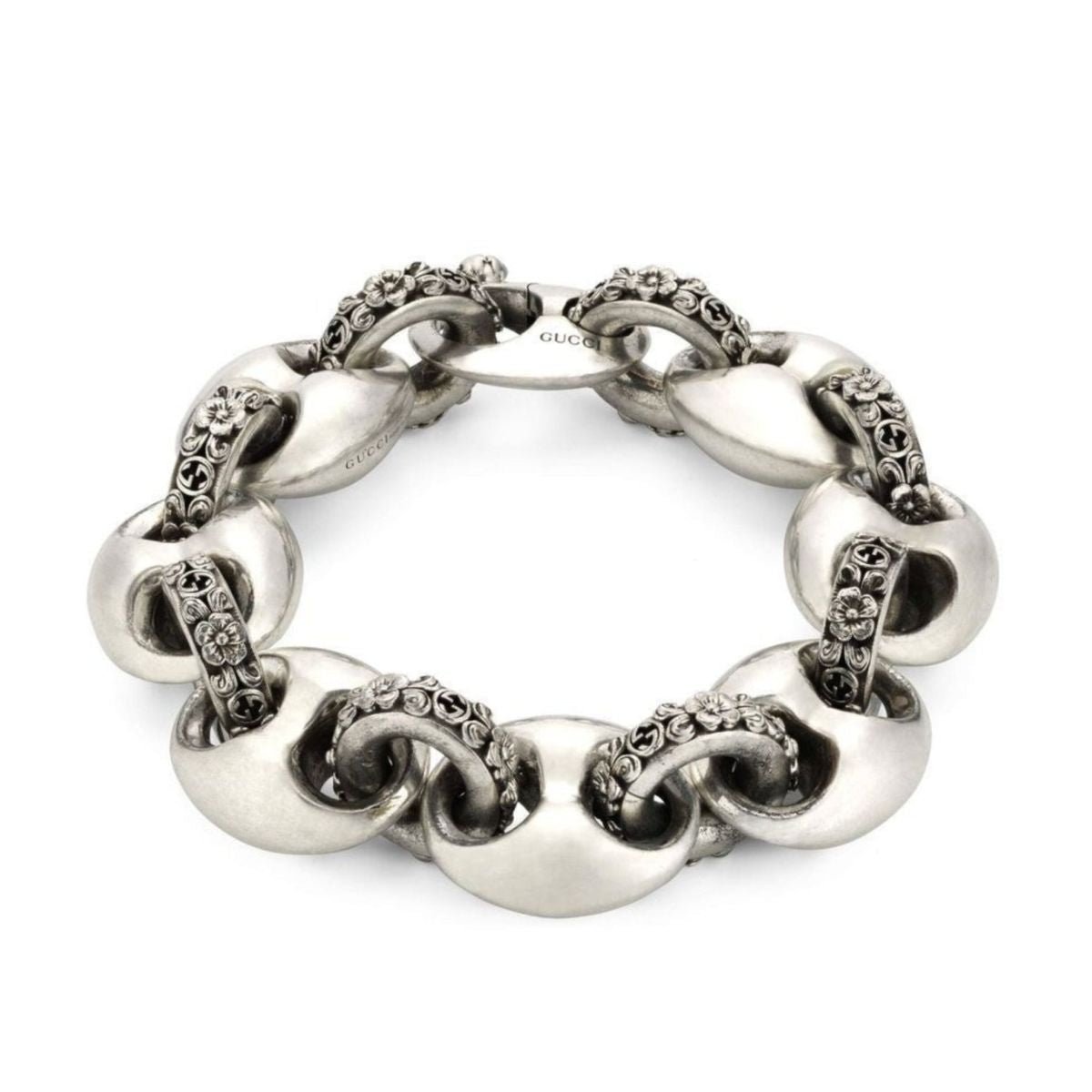 Gucci Armband aus Sterlingsilber mit ineinander verschlungenen G-Marina-Gliedern – Runway-Katalog