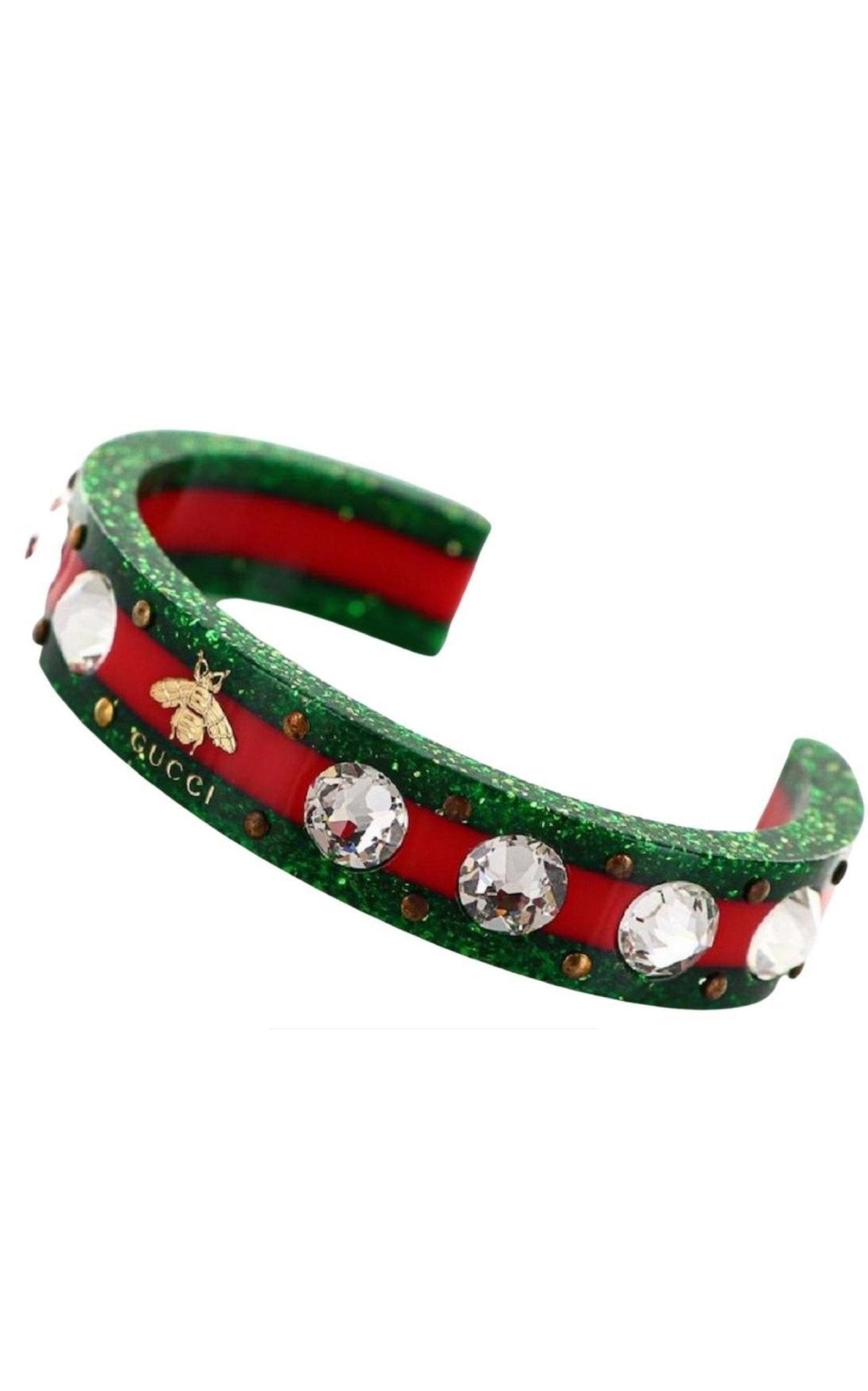 Gucci Vintage Web Cuff Bracelet With Crystals - Runway Catalog