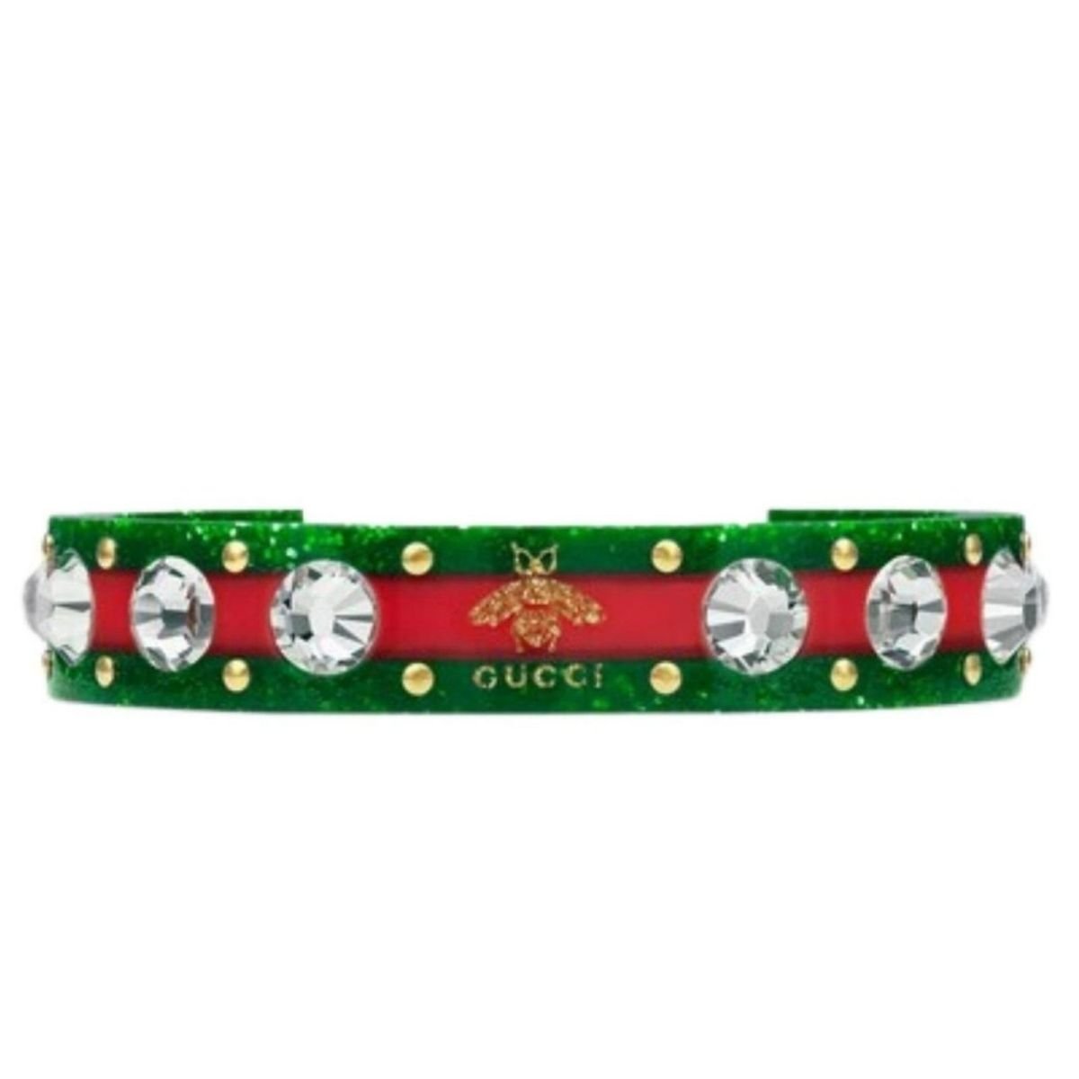 Gucci Vintage Web Cuff Bracelet With Crystals - Runway Catalog