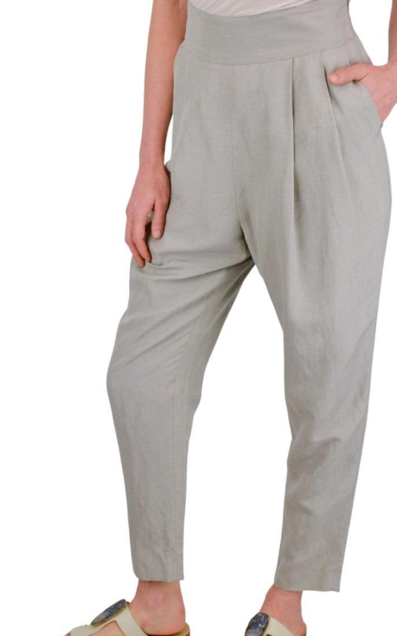 Heros Grey Silk - linen blend Pleated Pants - Runway Catalog