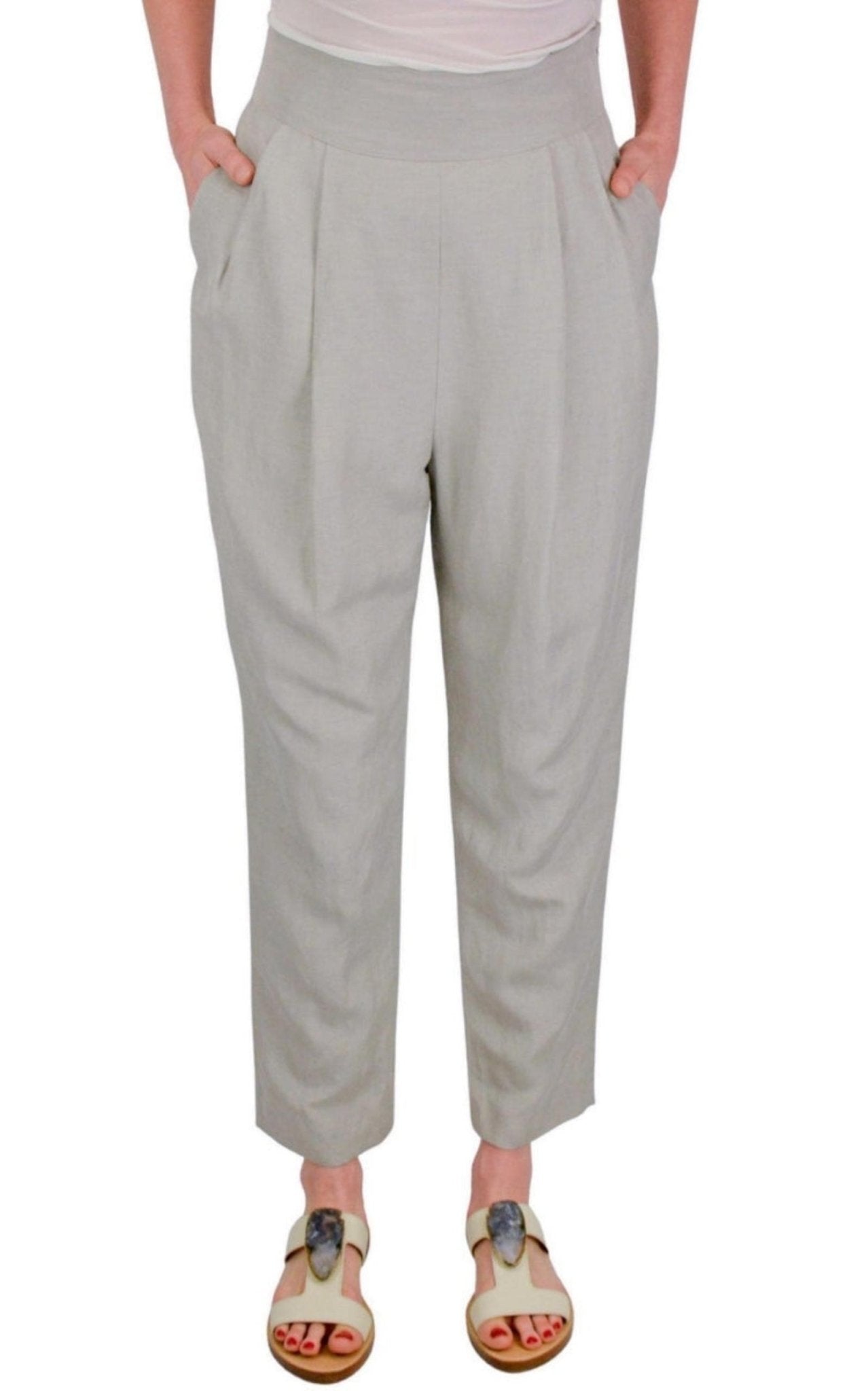 Heros Grey Silk - linen blend Pleated Pants - Runway Catalog