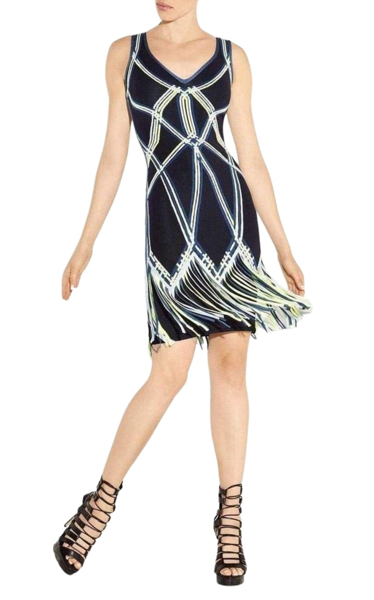 Herve Leger Charoletta Basket Weave Fringe Jacquard Dress - Runway Catalog