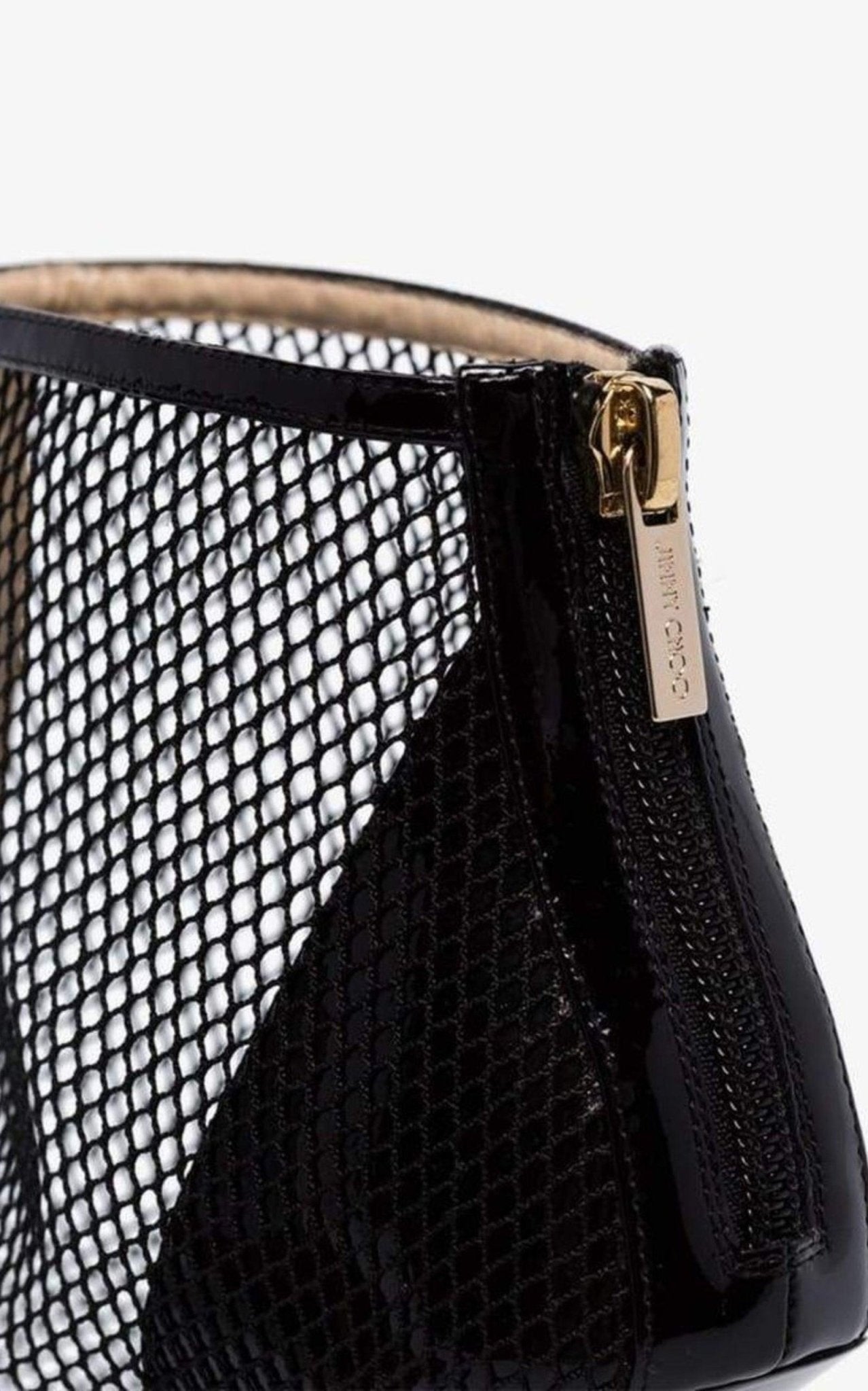 Jimmy Choo Kix 100 Fishnet Lackleder-Stiefeletten – Runway-Katalog