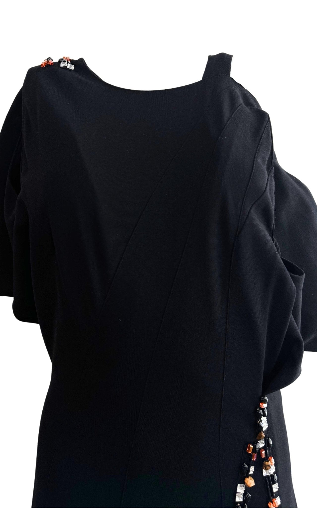 Koche Asymmetrisches Midikleid mit bernsteinfarbenen Steinverzierungen – Laufsteg-Katalog