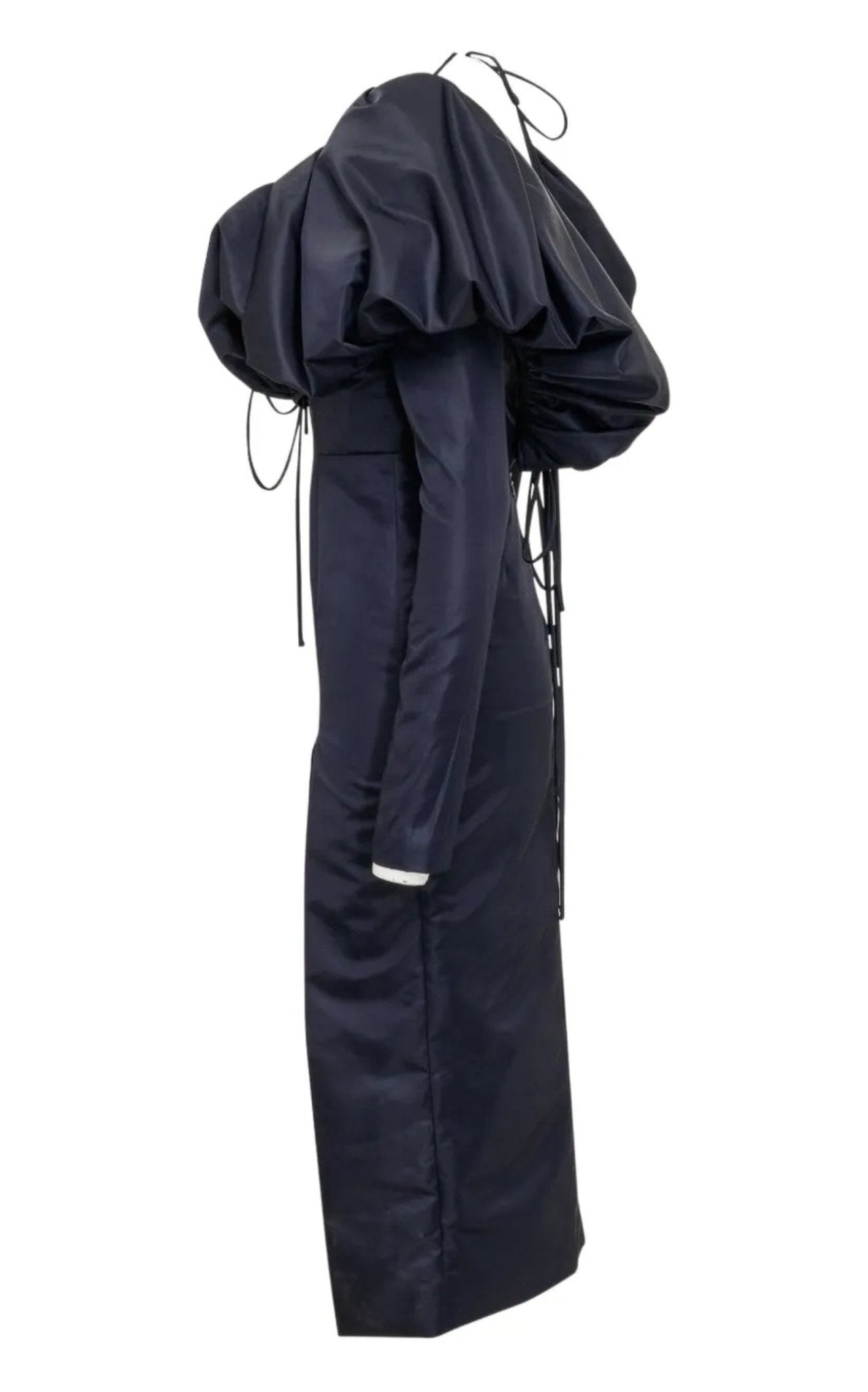 LaQuan Smith Faille Halter Neck Puff Sleeve Midi Dress - Runway Catalog