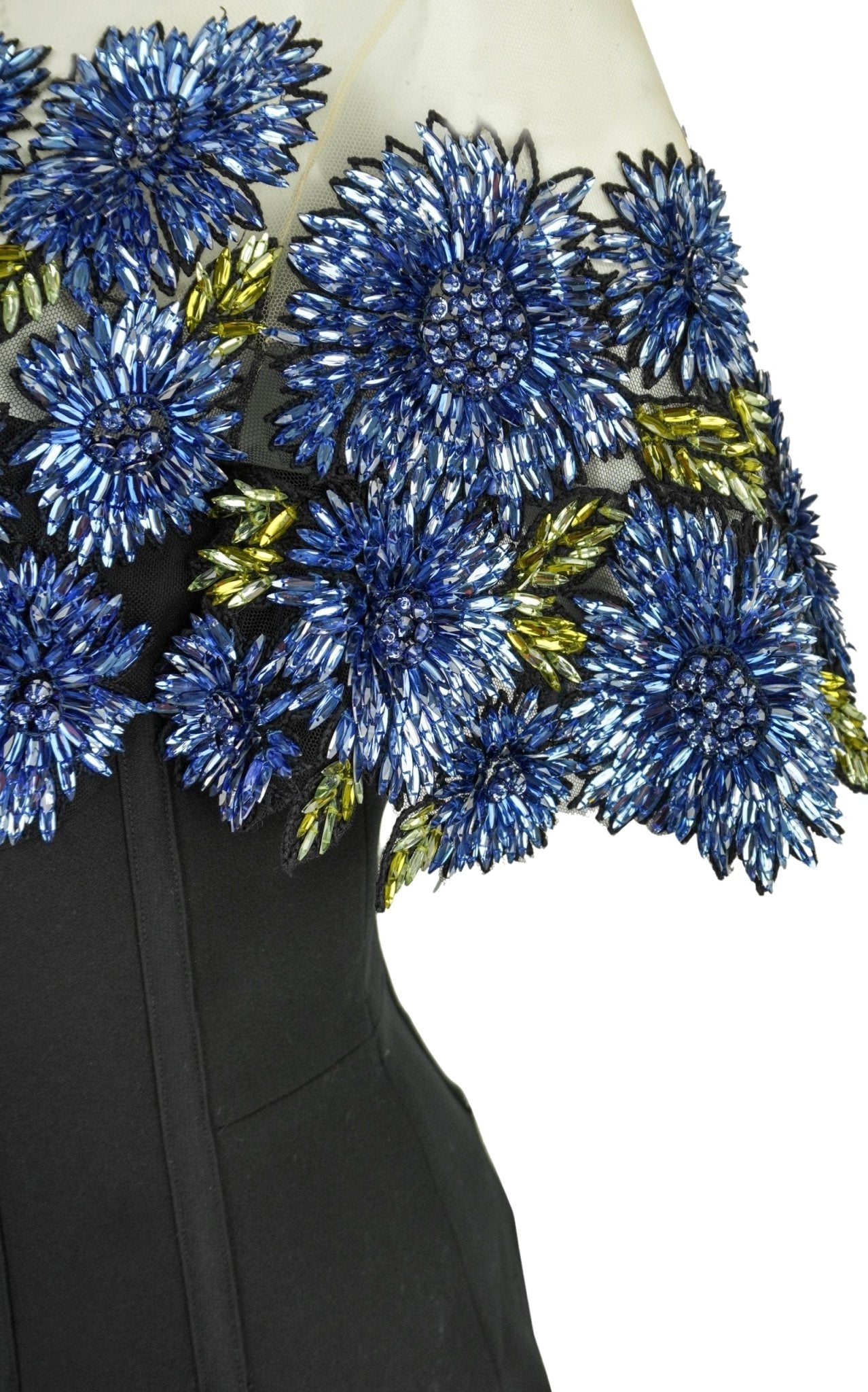 Lela Rose beaded floral illusion-neck column gown