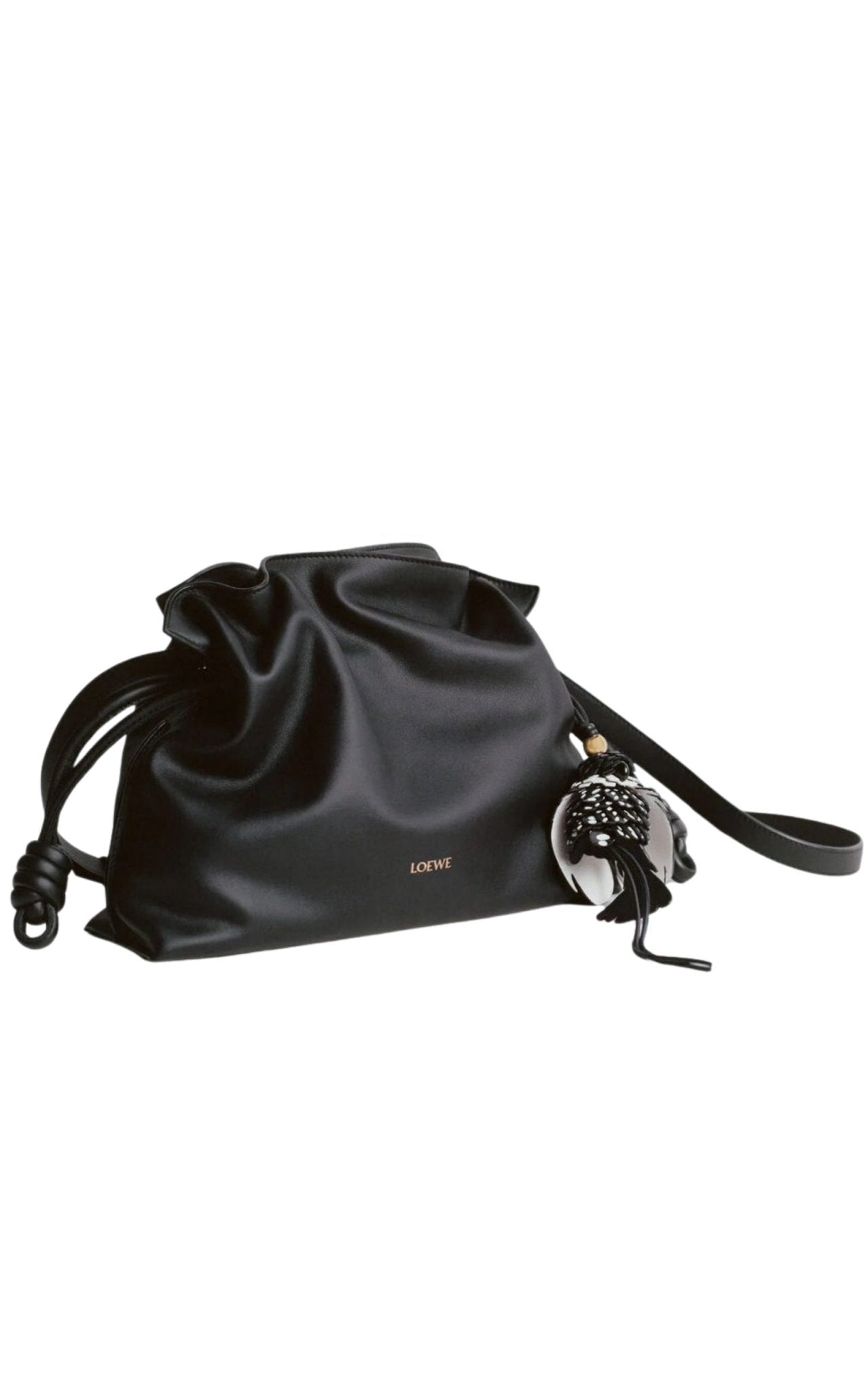 Loewe leather bird charm black white with gold Anagram