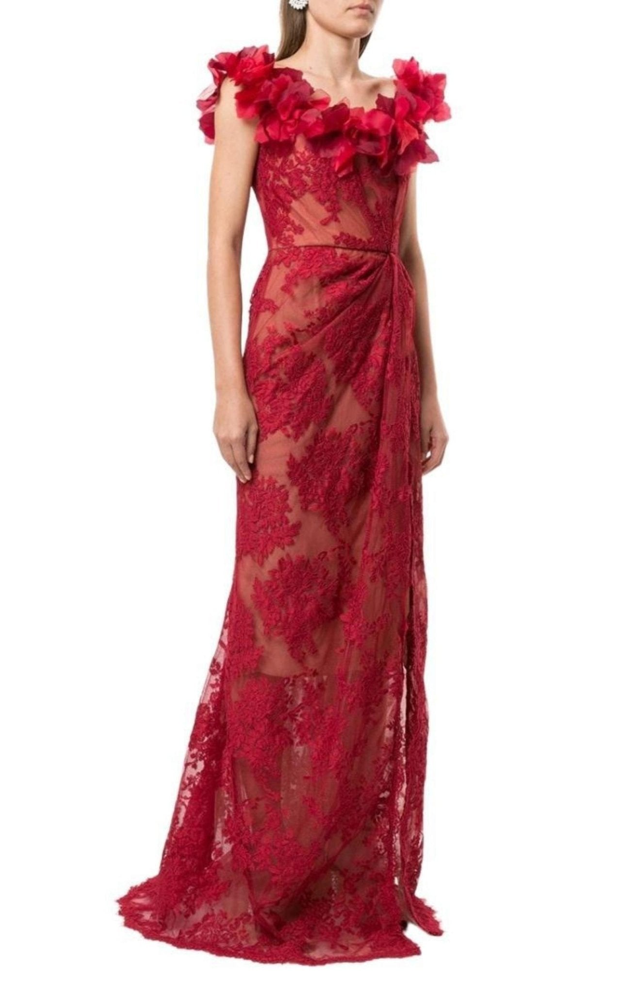 Marchesa Floral Lace Off - The - Shoulder Gown - Runway Catalog