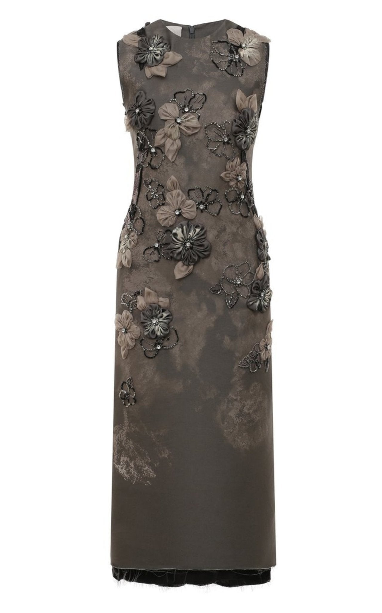 Miu Miu Graphite grey_sheath_dress_with_organza_floral_appliqu_s