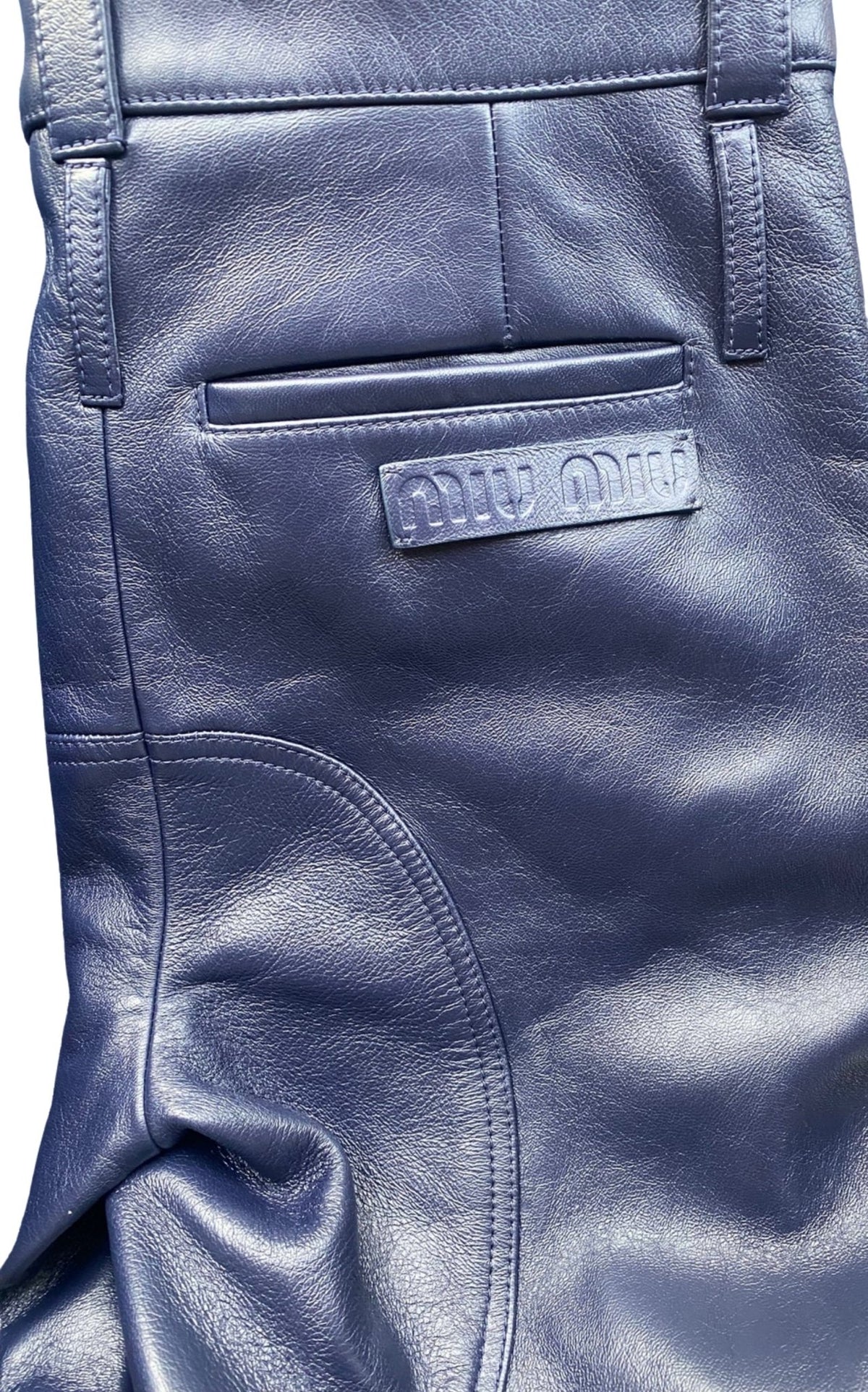 Miu Miu Runway Blue Leather Lace-Up Moto Pants - Runway Catalog
