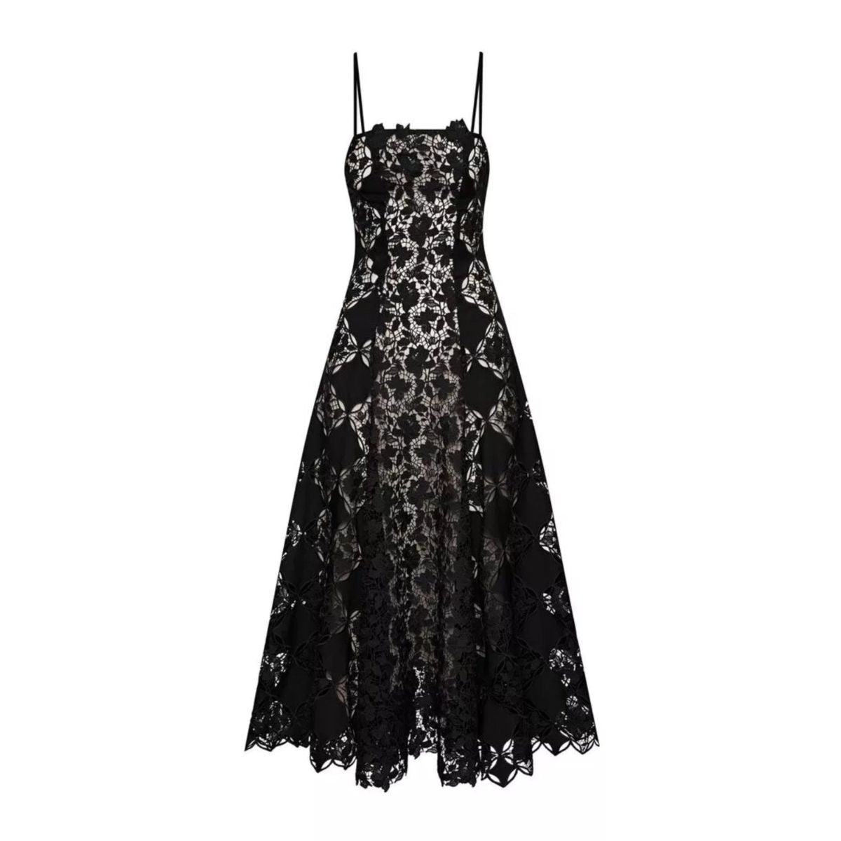 Oscar de la Renta Black Guipure Lace Midi Dress - Runway Catalog