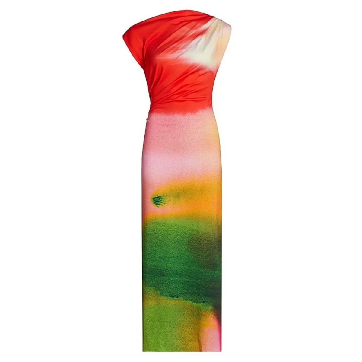 Oscar de la Renta Draped Watercolor - Print Jersey Midi Dress - Runway Catalog