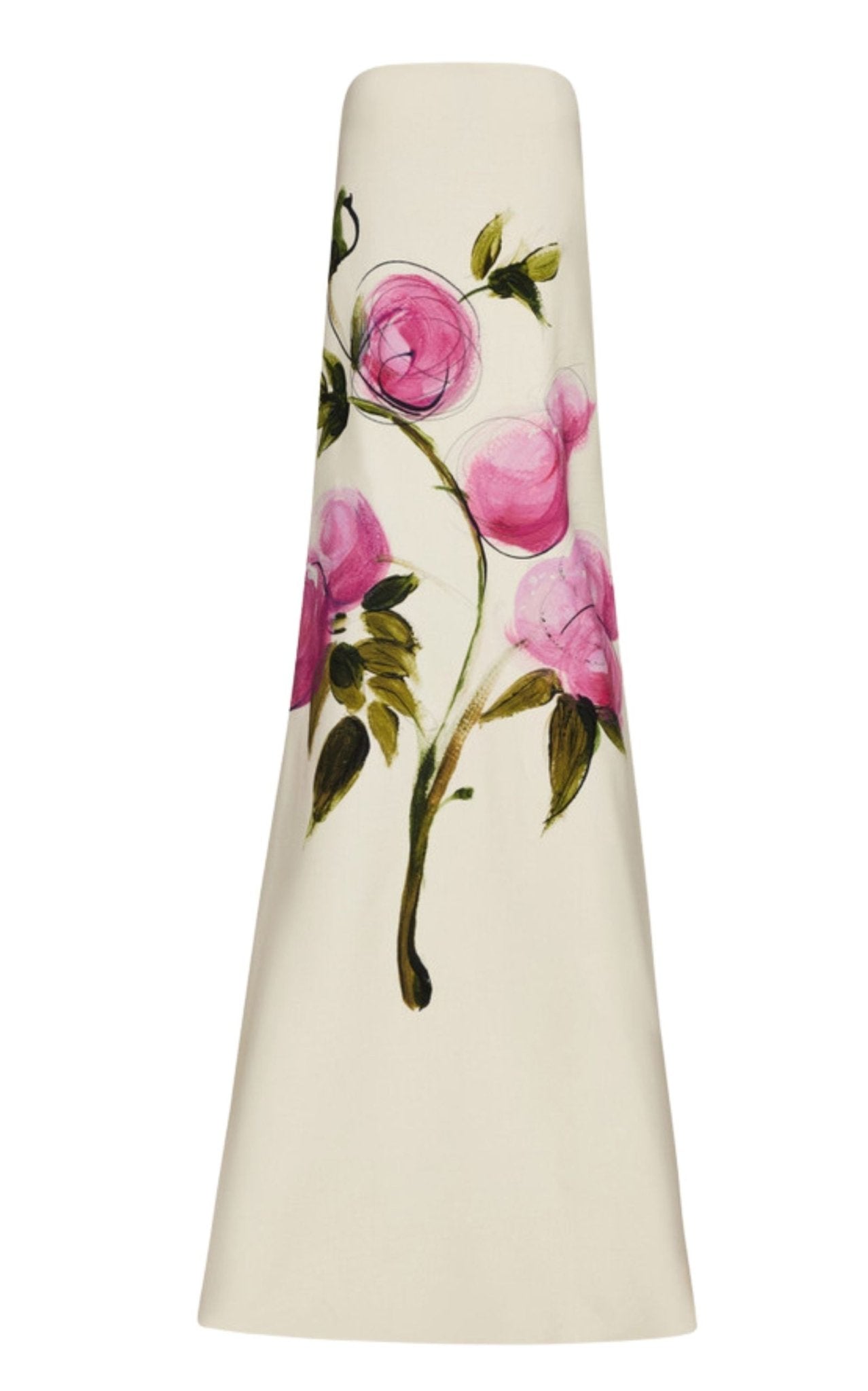 Oscar de la Renta painted roses strapless wool gown trapeze silhouette