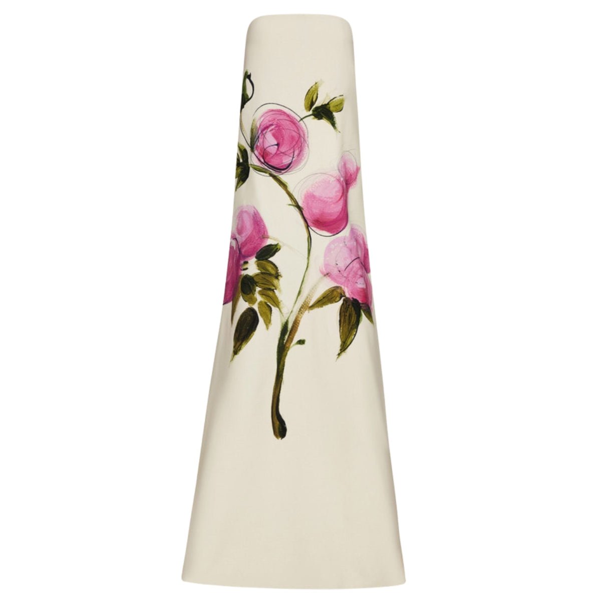 Oscar de la Renta painted roses strapless wool gown trapeze silhouette