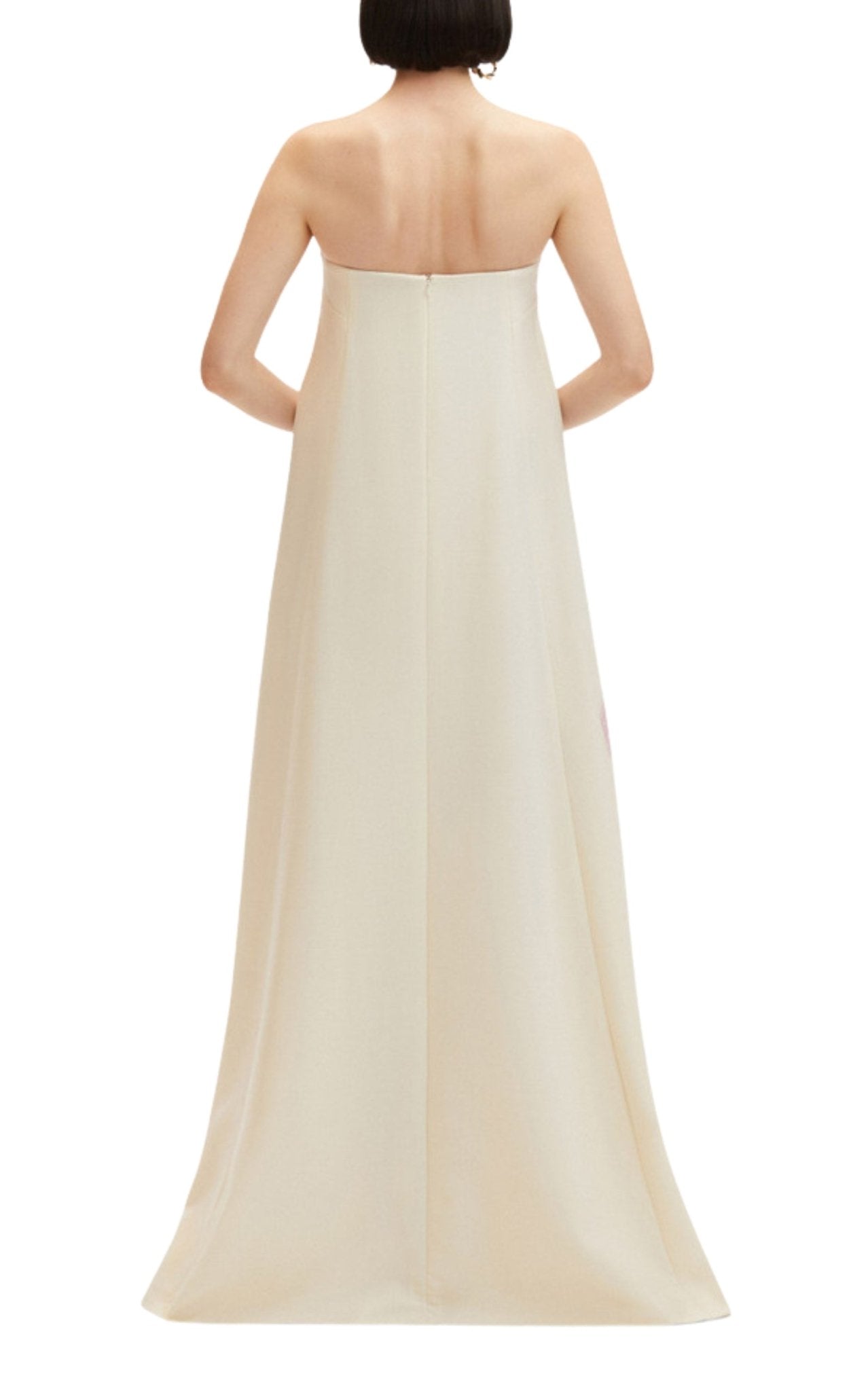 Oscar de la Renta painted roses strapless wool gown trapeze silhouette
