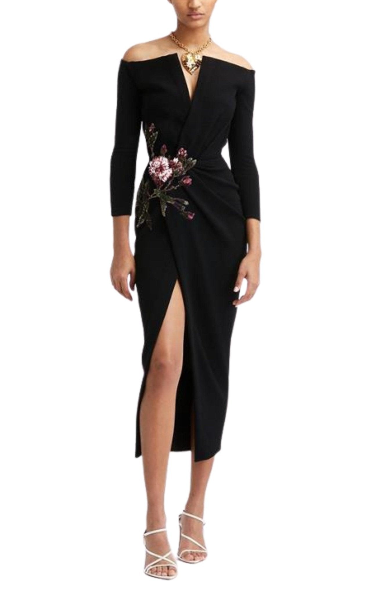 Oscar de la Renta V - neck Crystal Cocktail Dress - Runway Catalog