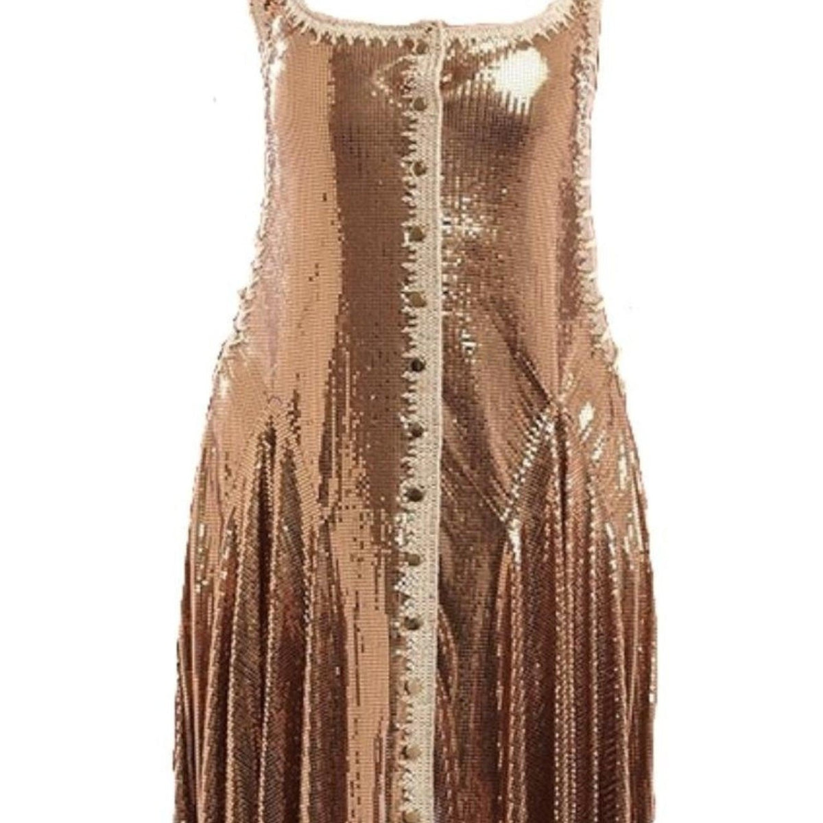 rose gold chainmail dress Paco Rabanne formal rose gold dress