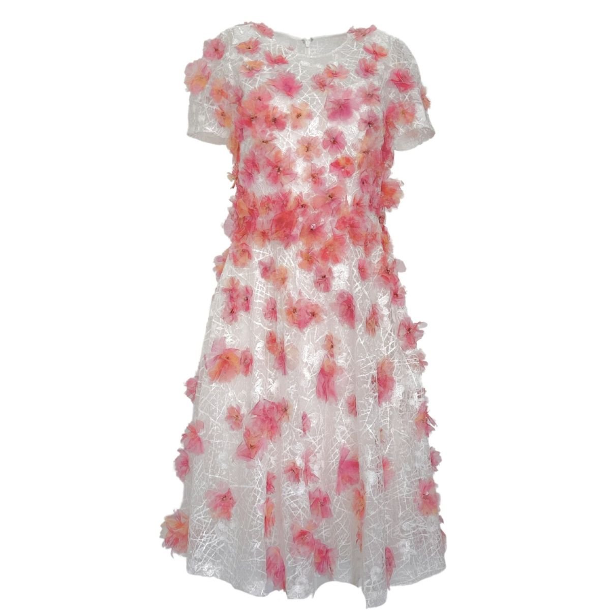 Pamella Roland Pink Floral - appliqued Lace Midi Dress - Runway Catalog