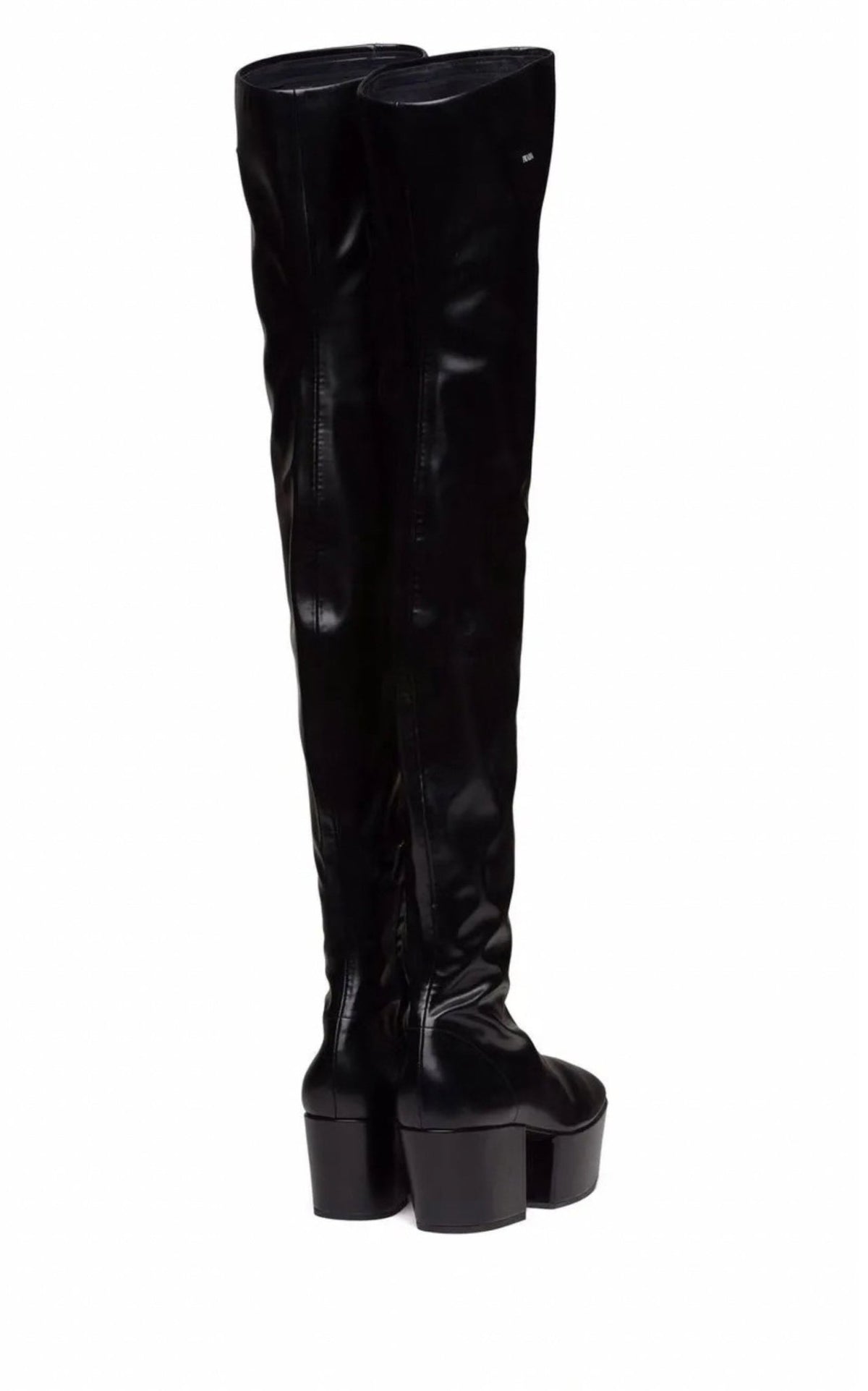 Prada black platform over-the-knee boots with square toe