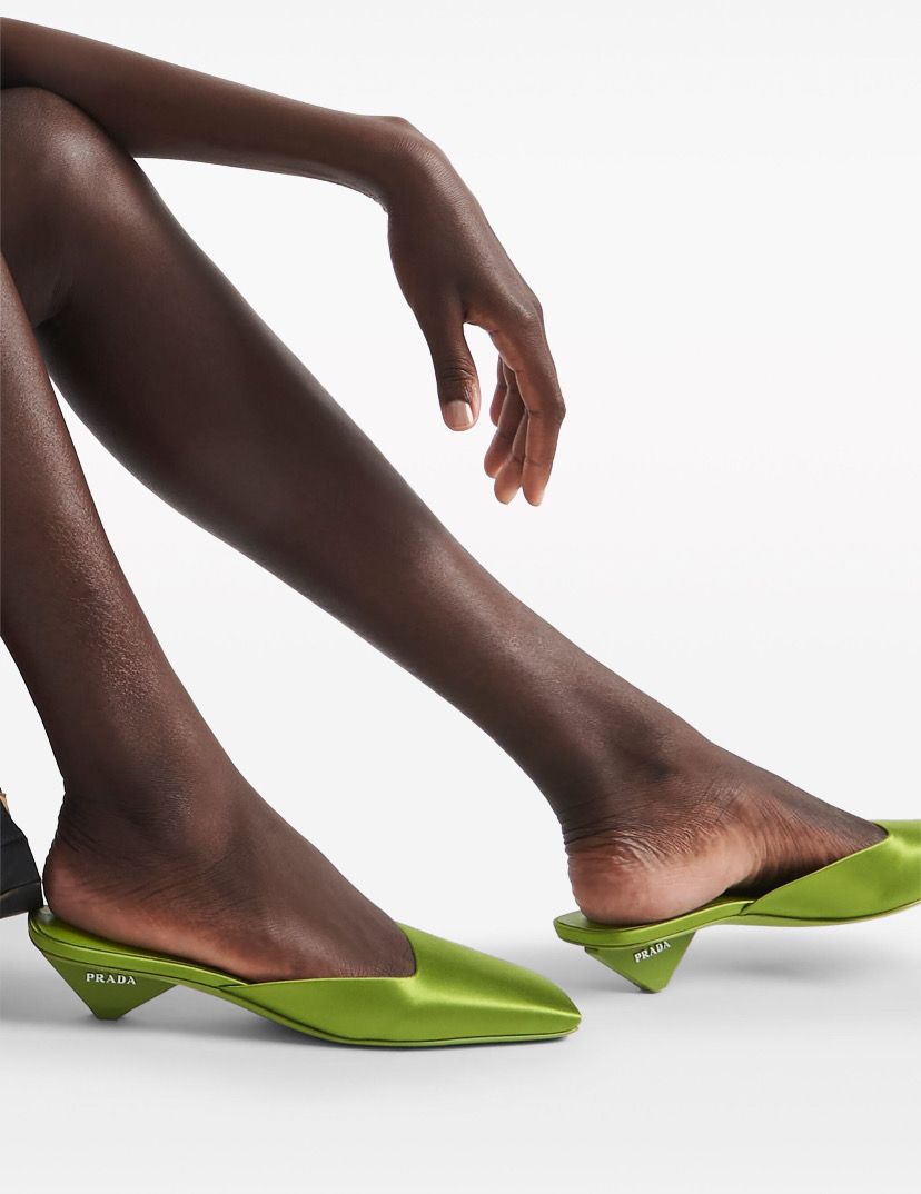 Prada Green Satin Mules Loafers - Runway Catalog