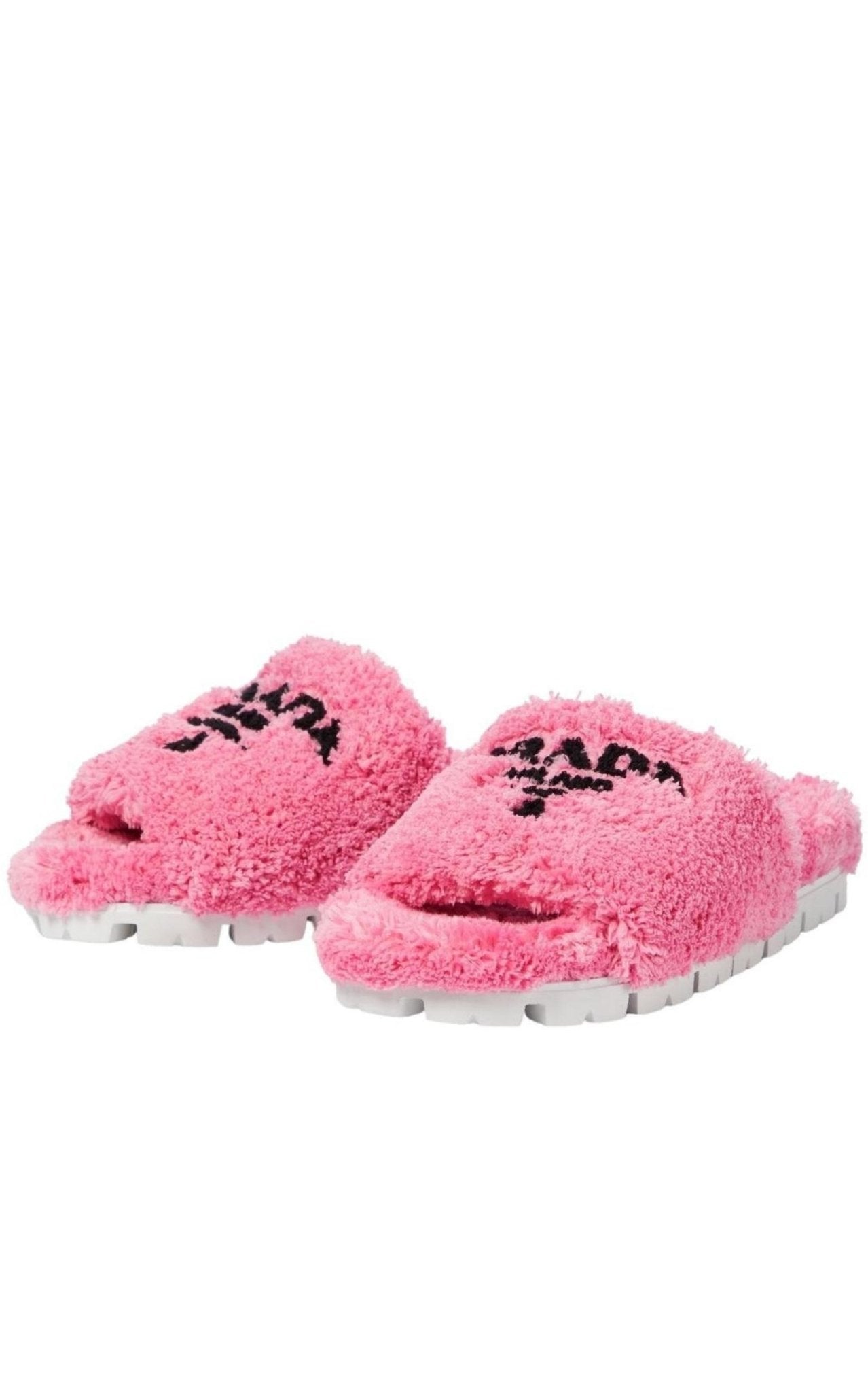 Prada Logo - embroidered Faux Shearling Slides - Runway Catalog